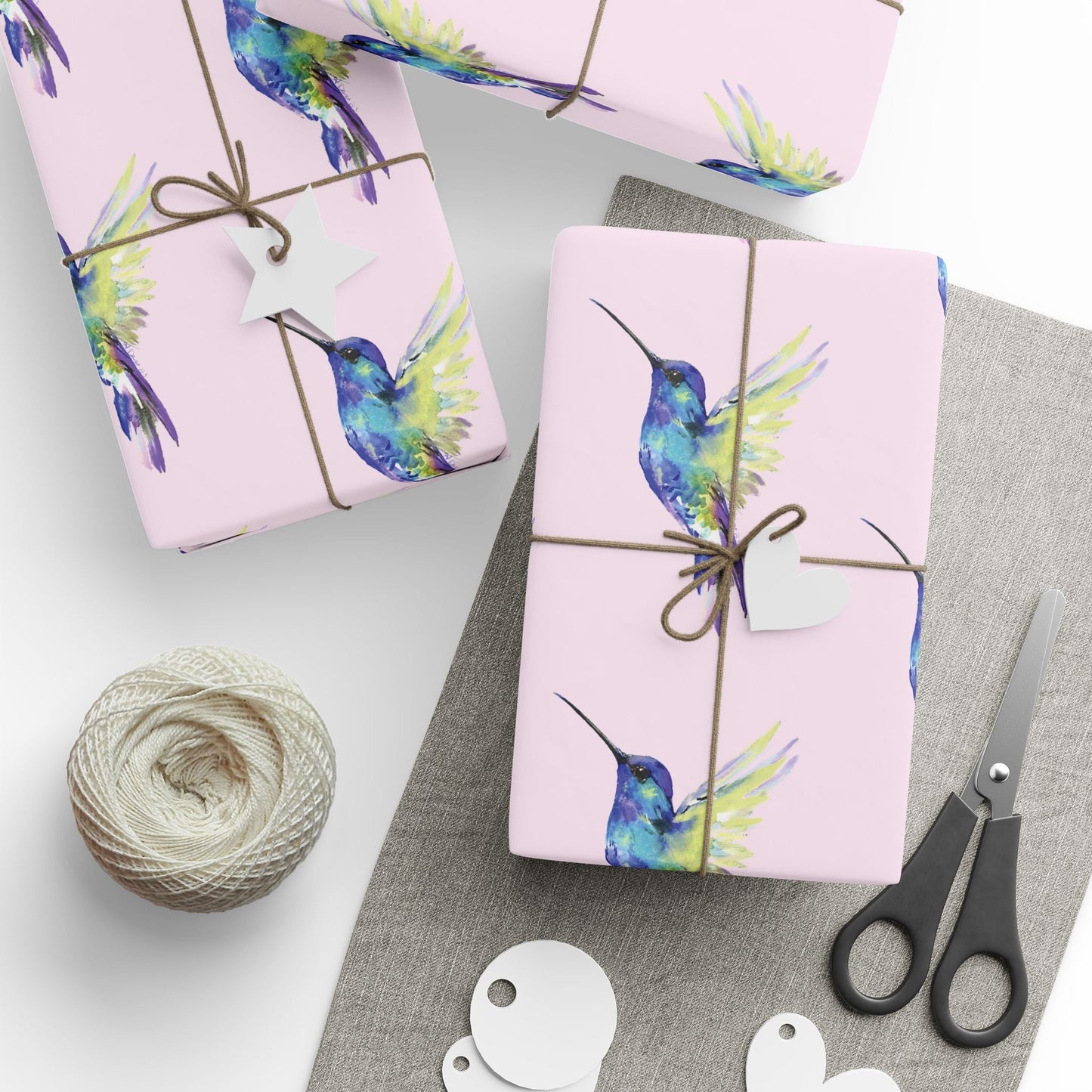 Whimsical Hummingbird Wrapping Paper | Eco - Friendly Wrap - Blue Cava
