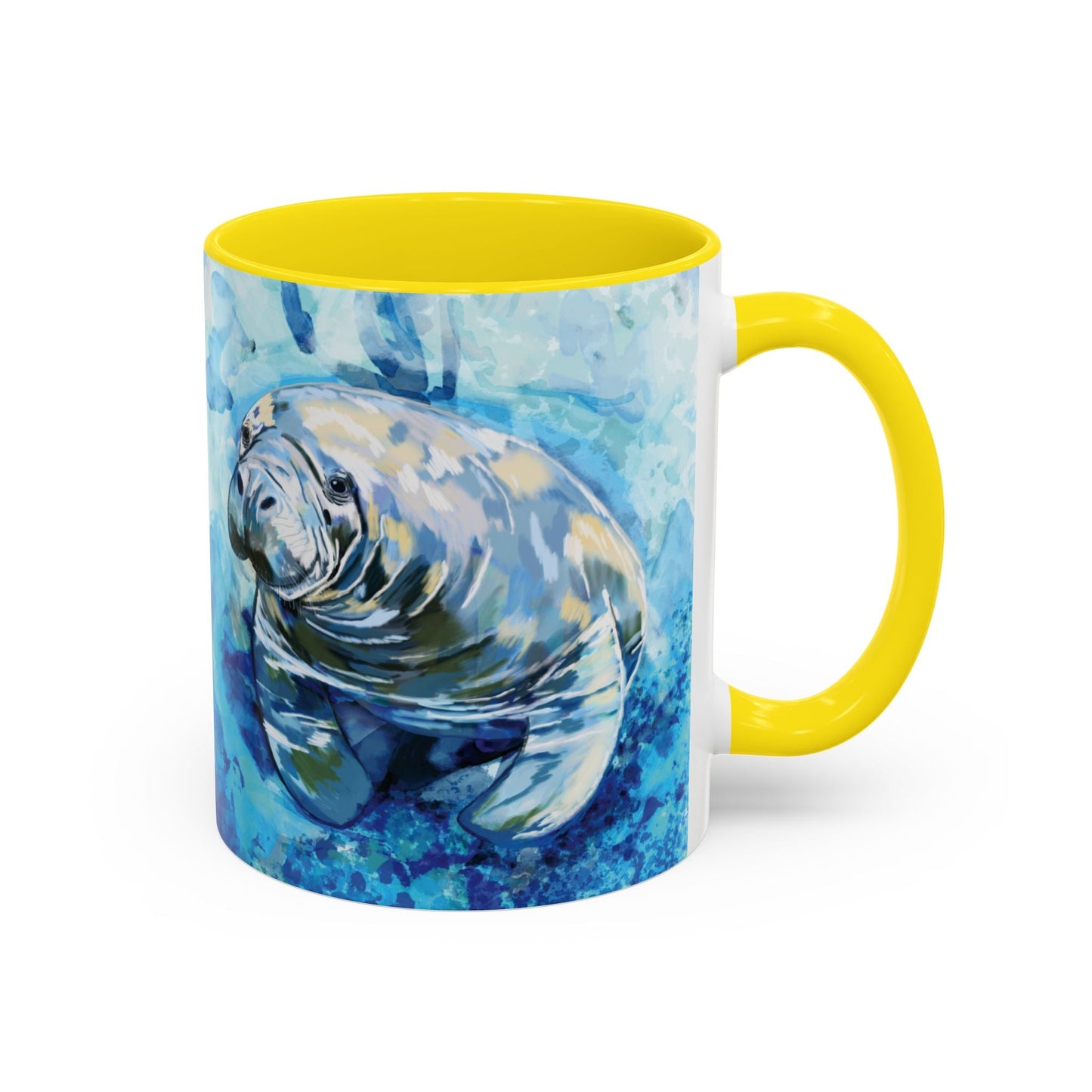 Whimsical Manatee Ceramic Two Tone Mug - 11 oz & 15 oz - Blue Cava
