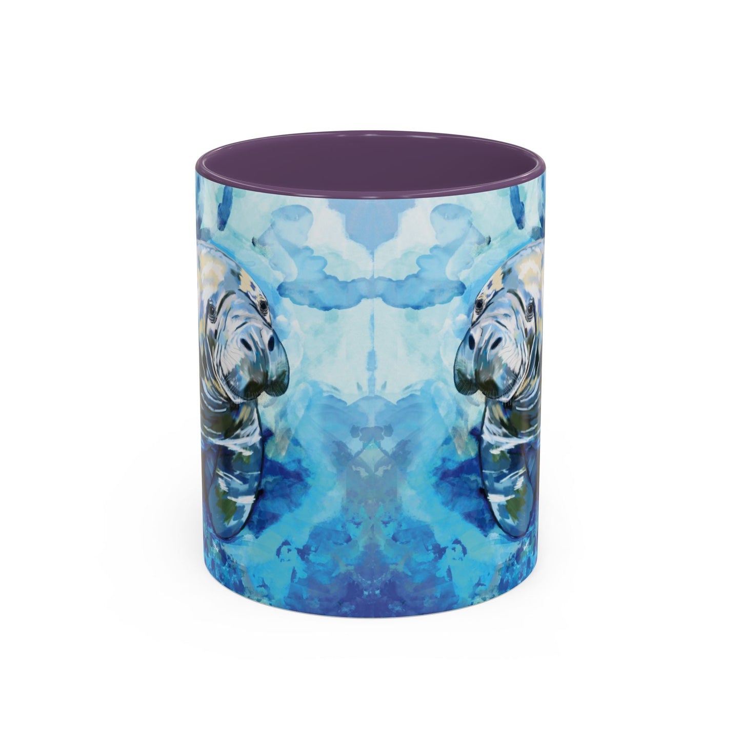 Whimsical Manatee Ceramic Two Tone Mug - 11 oz & 15 oz - Blue Cava