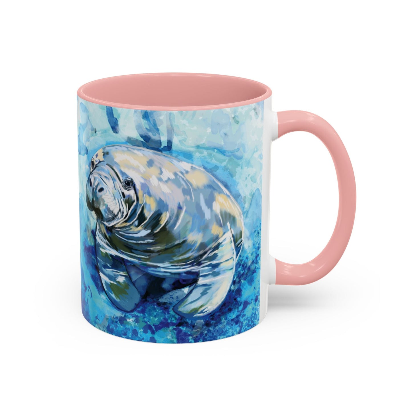 Whimsical Manatee Ceramic Two Tone Mug - 11 oz & 15 oz - Blue Cava
