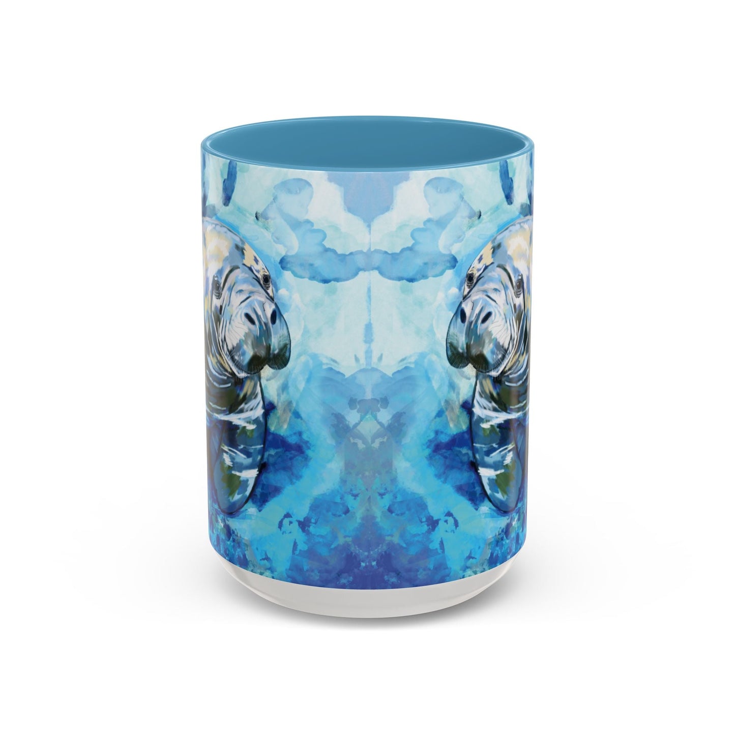 Whimsical Manatee Ceramic Two Tone Mug - 11 oz & 15 oz - Blue Cava