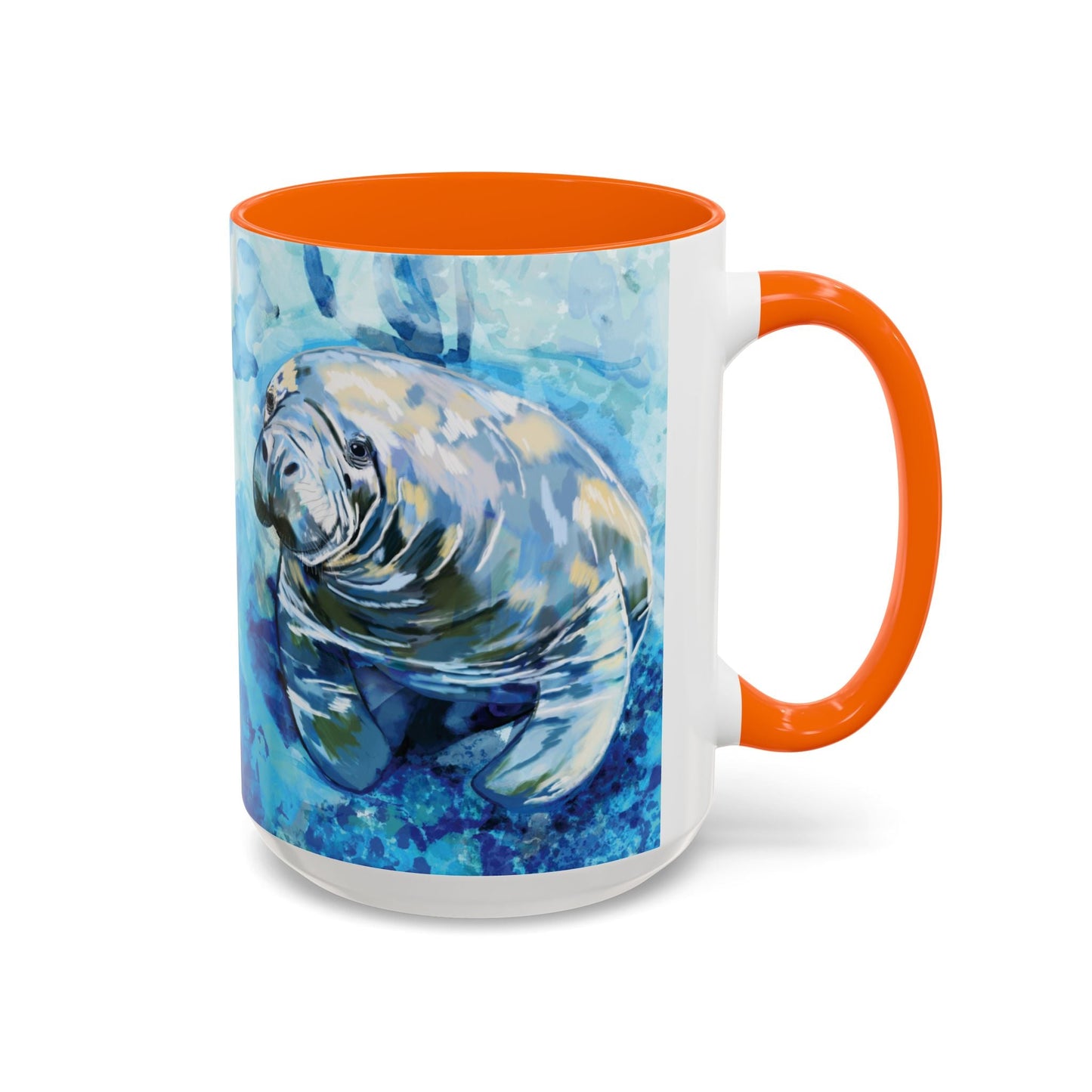 Whimsical Manatee Ceramic Two Tone Mug - 11 oz & 15 oz - Blue Cava