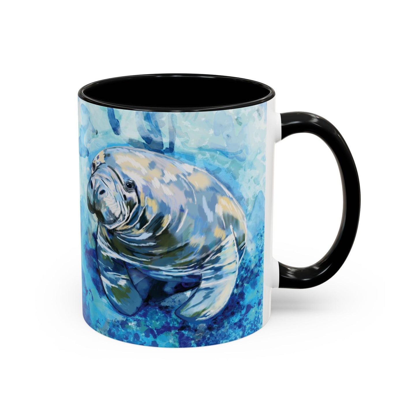 Whimsical Manatee Ceramic Two Tone Mug - 11 oz & 15 oz - Blue Cava