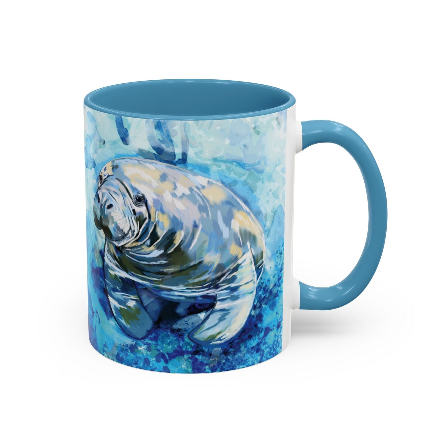 Whimsical Manatee Ceramic Two Tone Mug - 11 oz & 15 oz - Blue Cava
