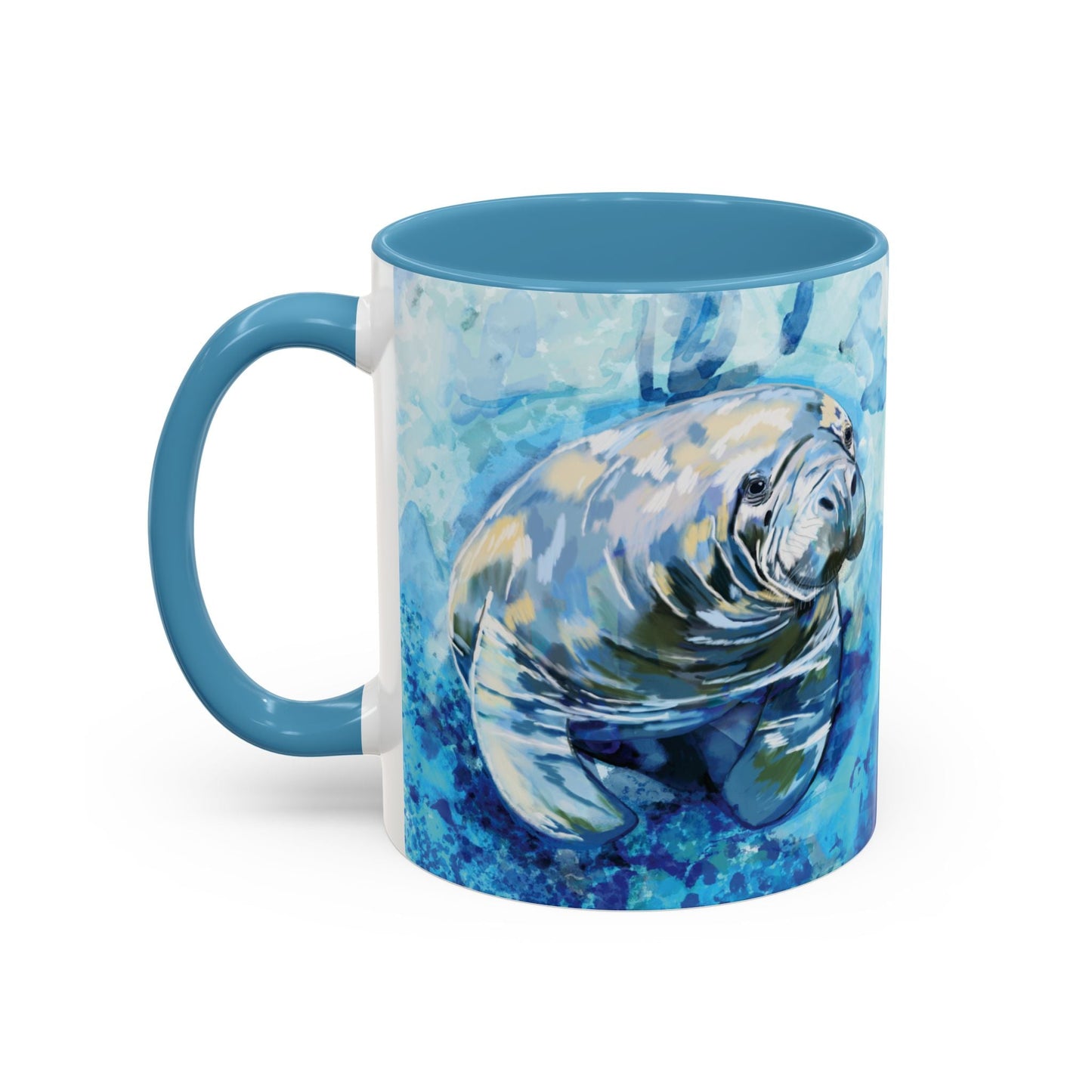 Whimsical Manatee Ceramic Two Tone Mug - 11 oz & 15 oz - Blue Cava