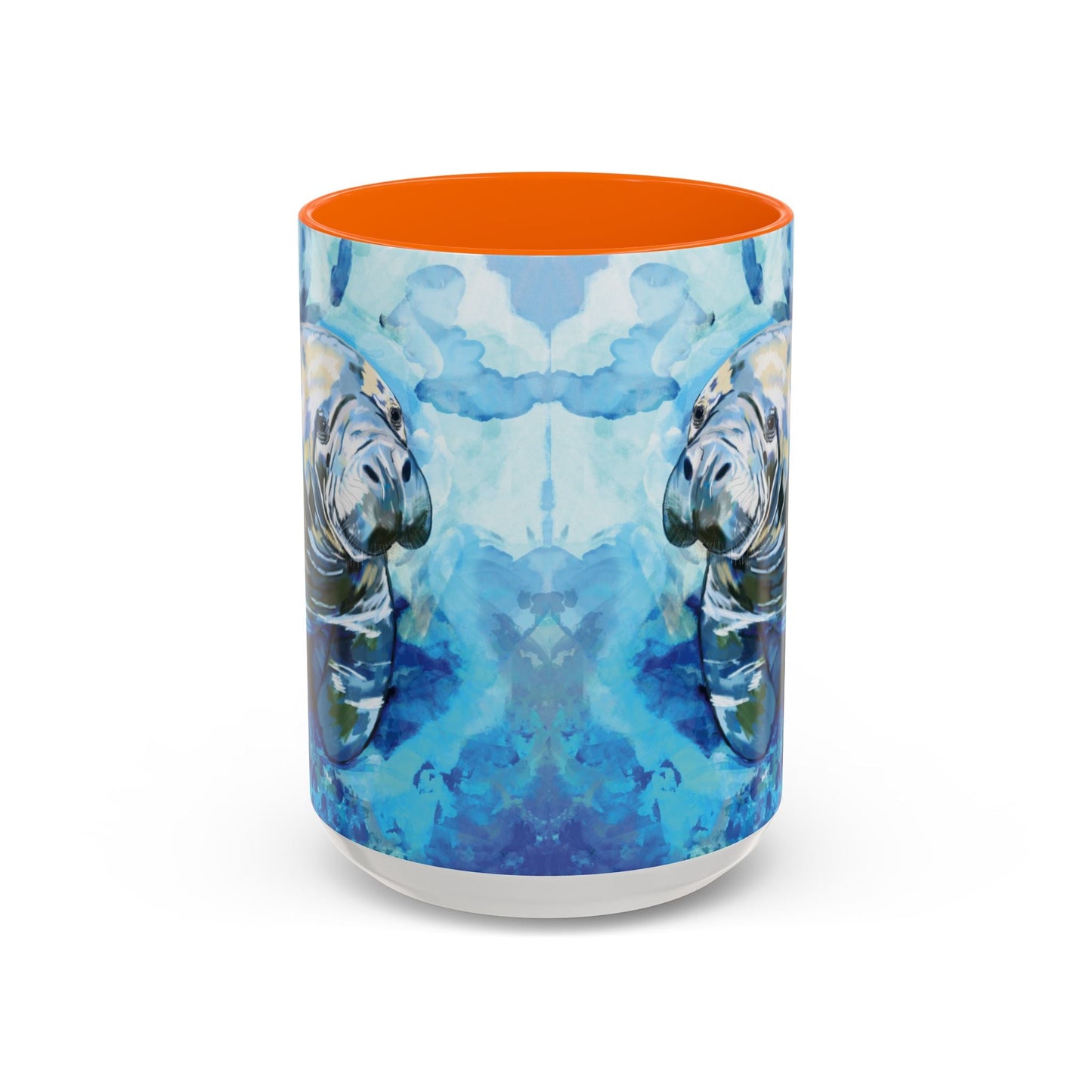 Whimsical Manatee Ceramic Two Tone Mug - 11 oz & 15 oz - Blue Cava