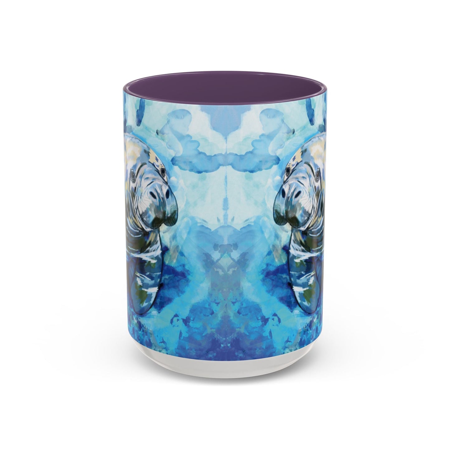 Whimsical Manatee Ceramic Two Tone Mug - 11 oz & 15 oz - Blue Cava
