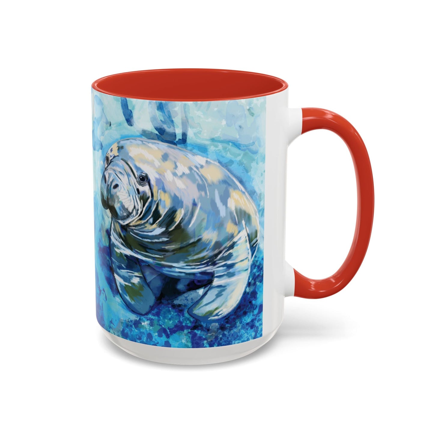 Whimsical Manatee Ceramic Two Tone Mug - 11 oz & 15 oz - Blue Cava