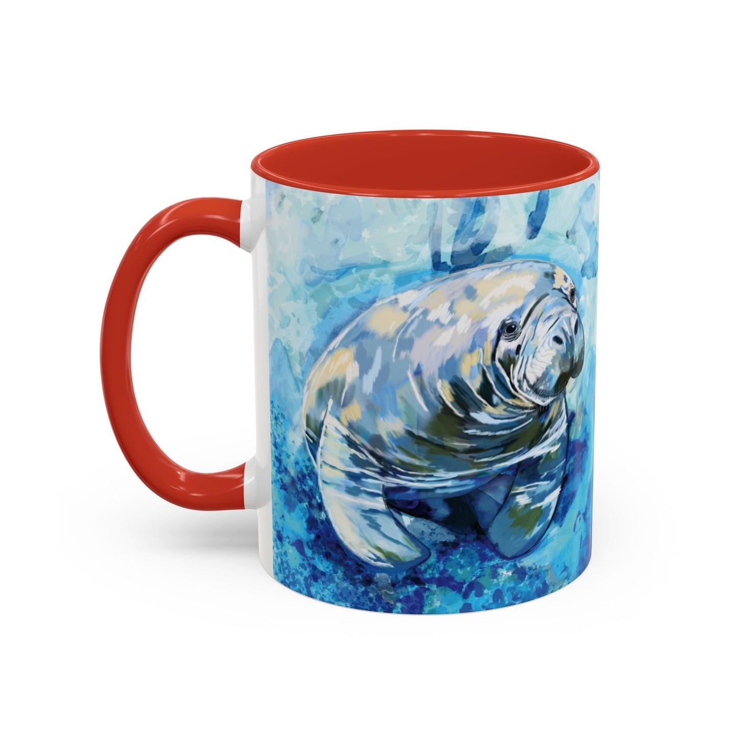 Whimsical Manatee Ceramic Two Tone Mug - 11 oz & 15 oz - Blue Cava