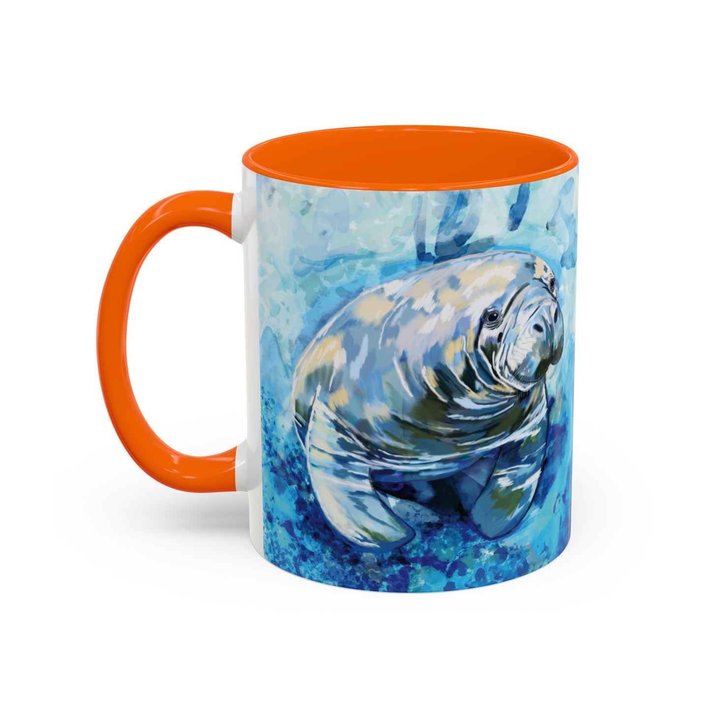 Whimsical Manatee Ceramic Two Tone Mug - 11 oz & 15 oz - Blue Cava