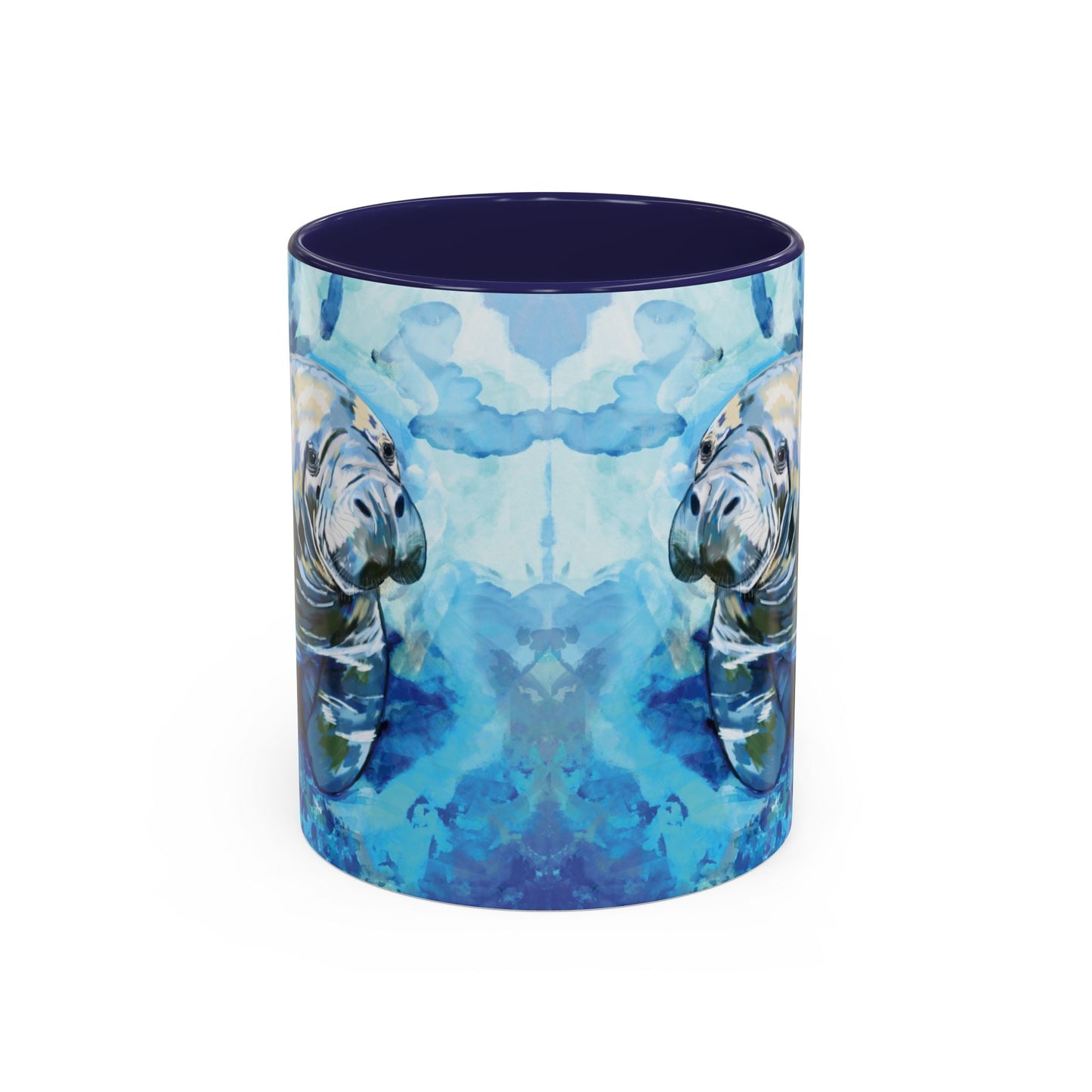 Whimsical Manatee Ceramic Two Tone Mug - 11 oz & 15 oz - Blue Cava
