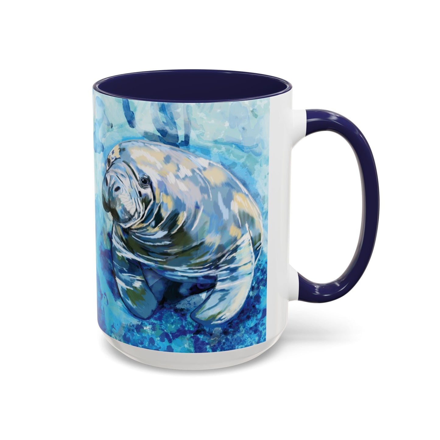 Whimsical Manatee Ceramic Two Tone Mug - 11 oz & 15 oz - Blue Cava