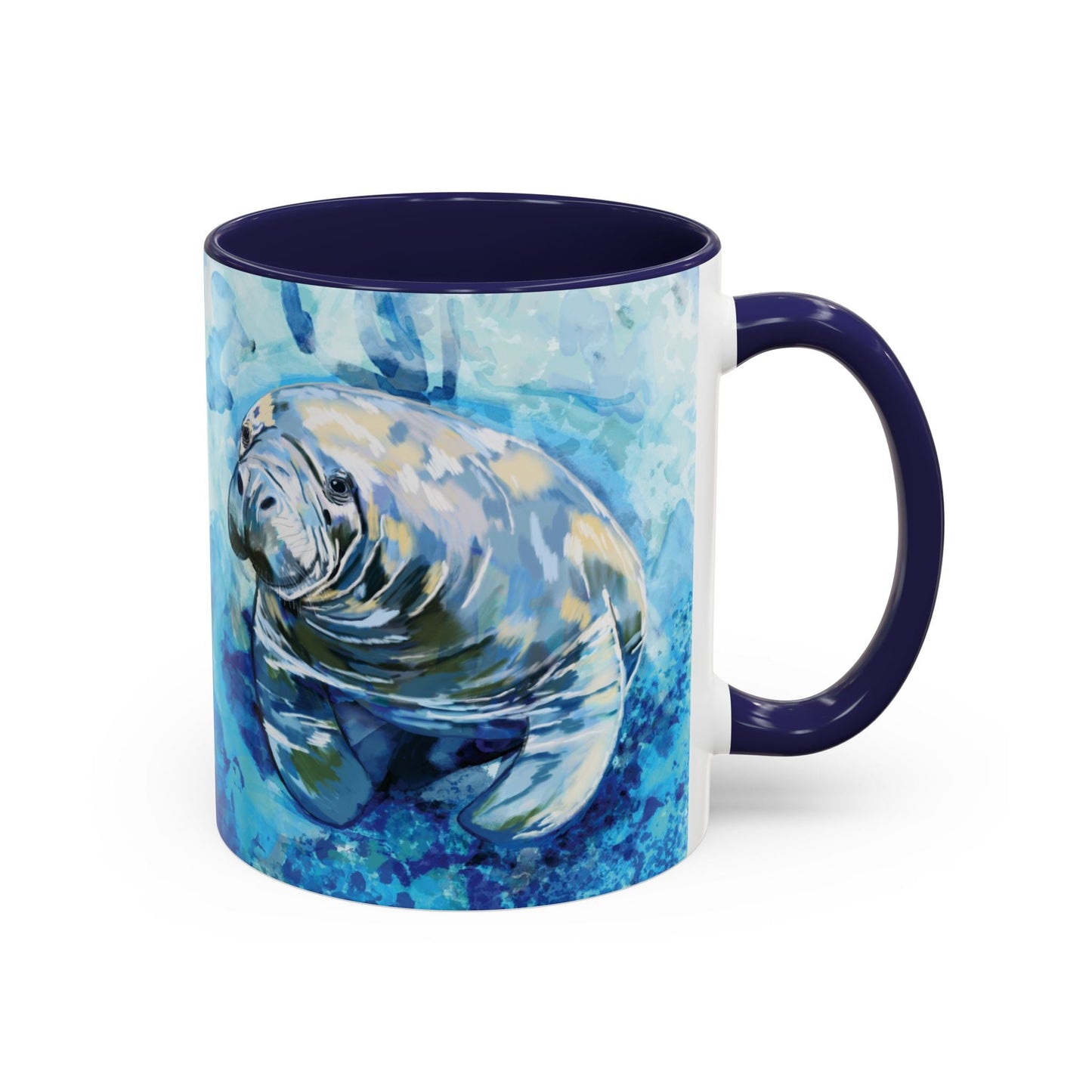 Whimsical Manatee Ceramic Two Tone Mug - 11 oz & 15 oz - Blue Cava