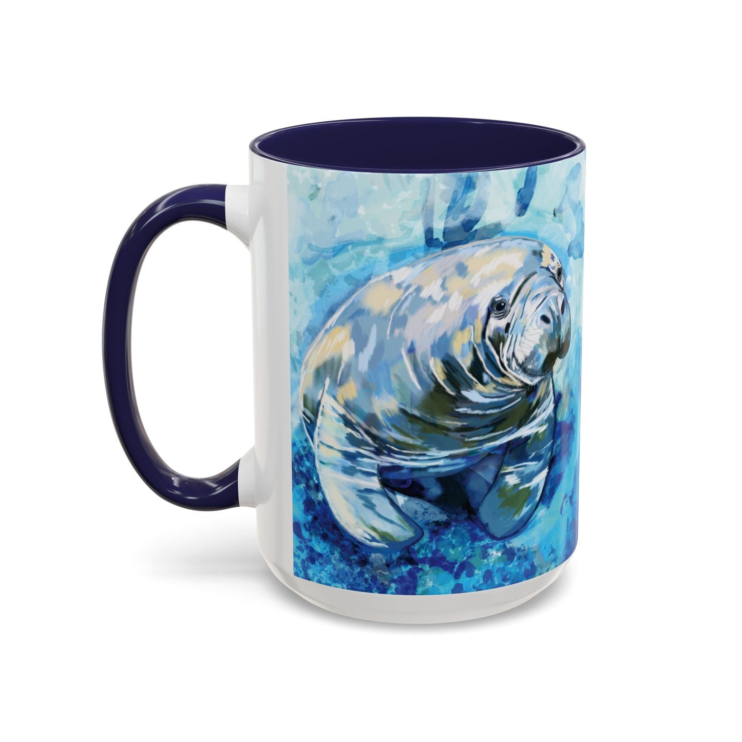 Whimsical Manatee Ceramic Two Tone Mug - 11 oz & 15 oz - Blue Cava