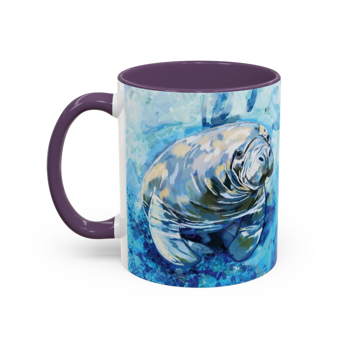 Whimsical Manatee Ceramic Two Tone Mug - 11 oz & 15 oz - Blue Cava
