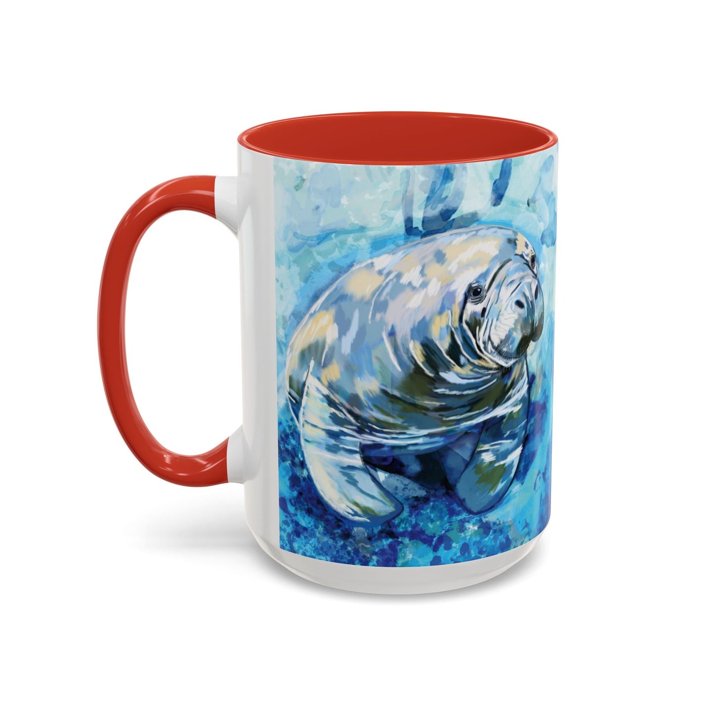 Whimsical Manatee Ceramic Two Tone Mug - 11 oz & 15 oz - Blue Cava