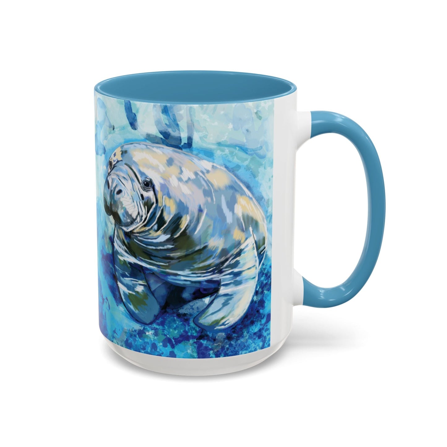 Whimsical Manatee Ceramic Two Tone Mug - 11 oz & 15 oz - Blue Cava