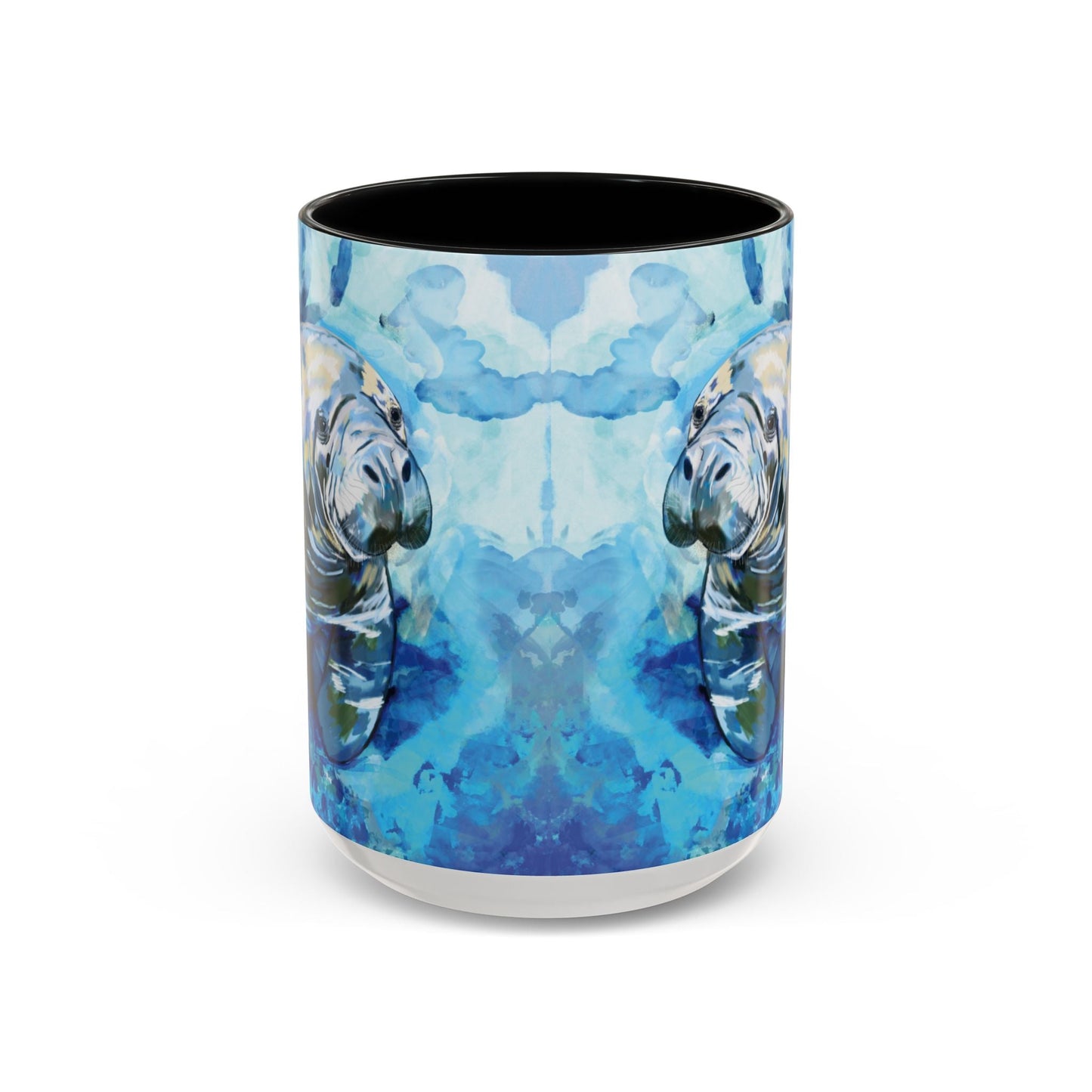 Whimsical Manatee Ceramic Two Tone Mug - 11 oz & 15 oz - Blue Cava