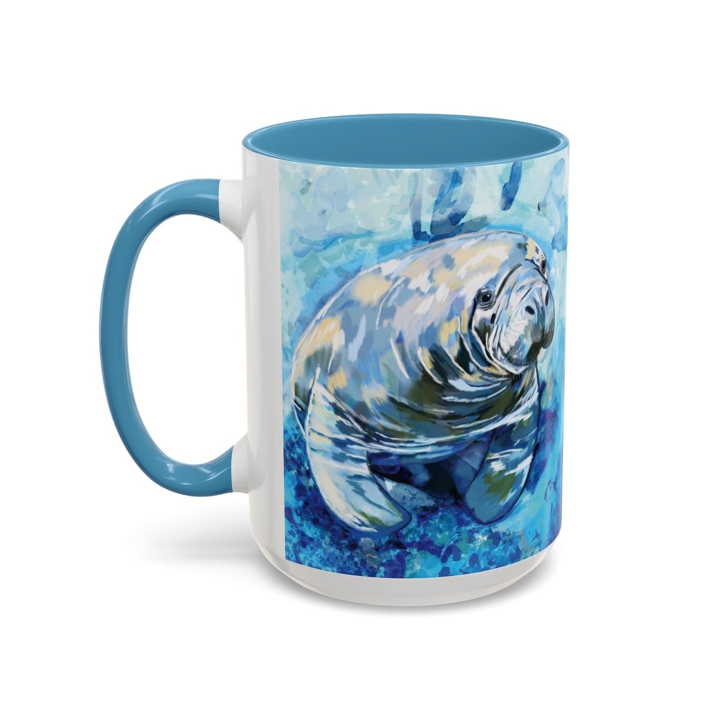 Whimsical Manatee Ceramic Two Tone Mug - 11 oz & 15 oz - Blue Cava
