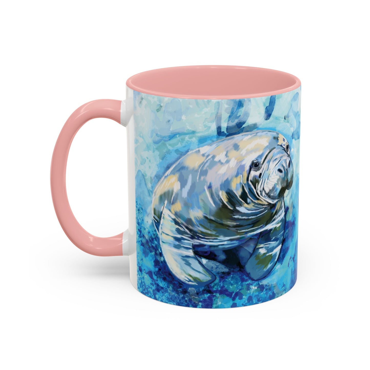 Whimsical Manatee Ceramic Two Tone Mug - 11 oz & 15 oz - Blue Cava