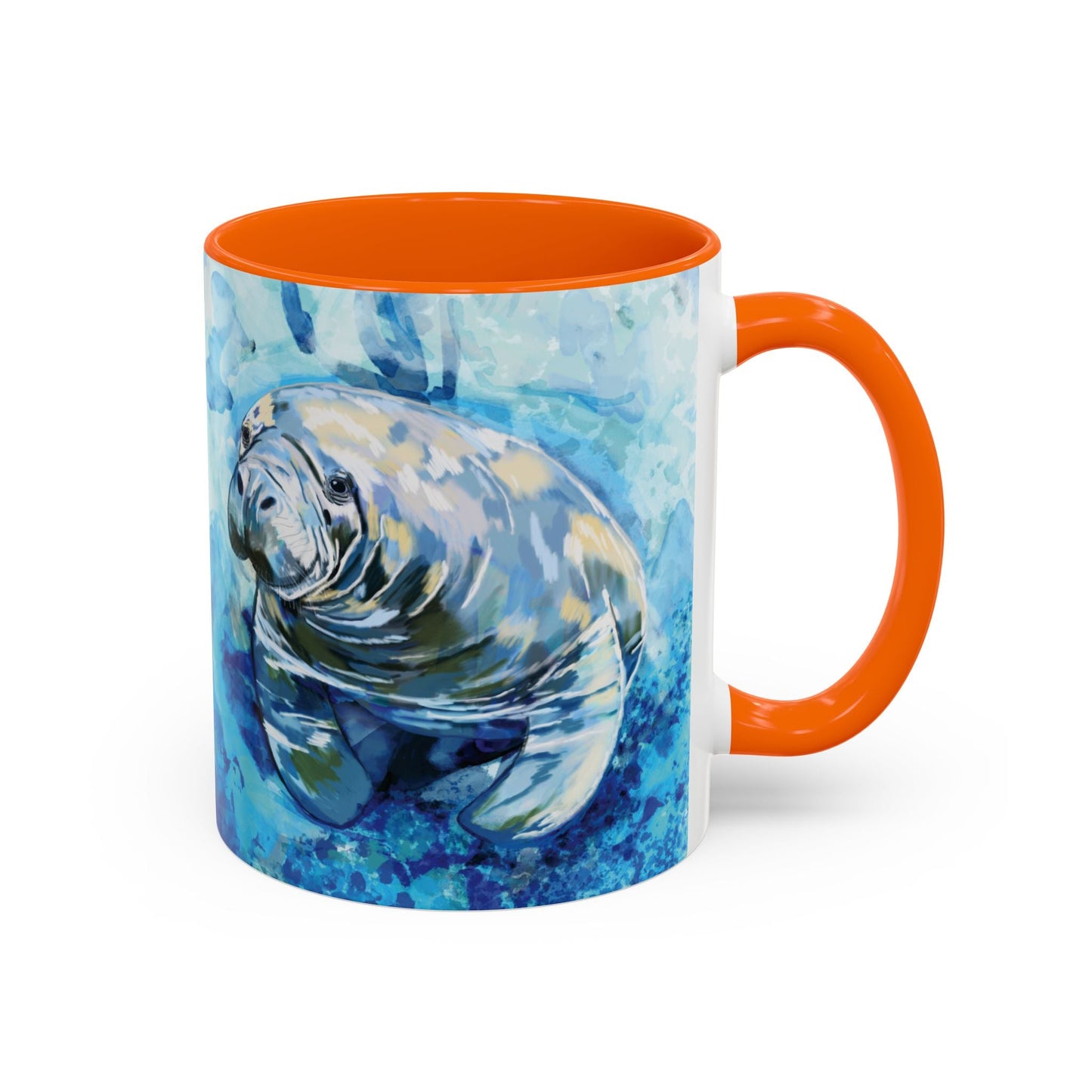 Whimsical Manatee Ceramic Two Tone Mug - 11 oz & 15 oz - Blue Cava