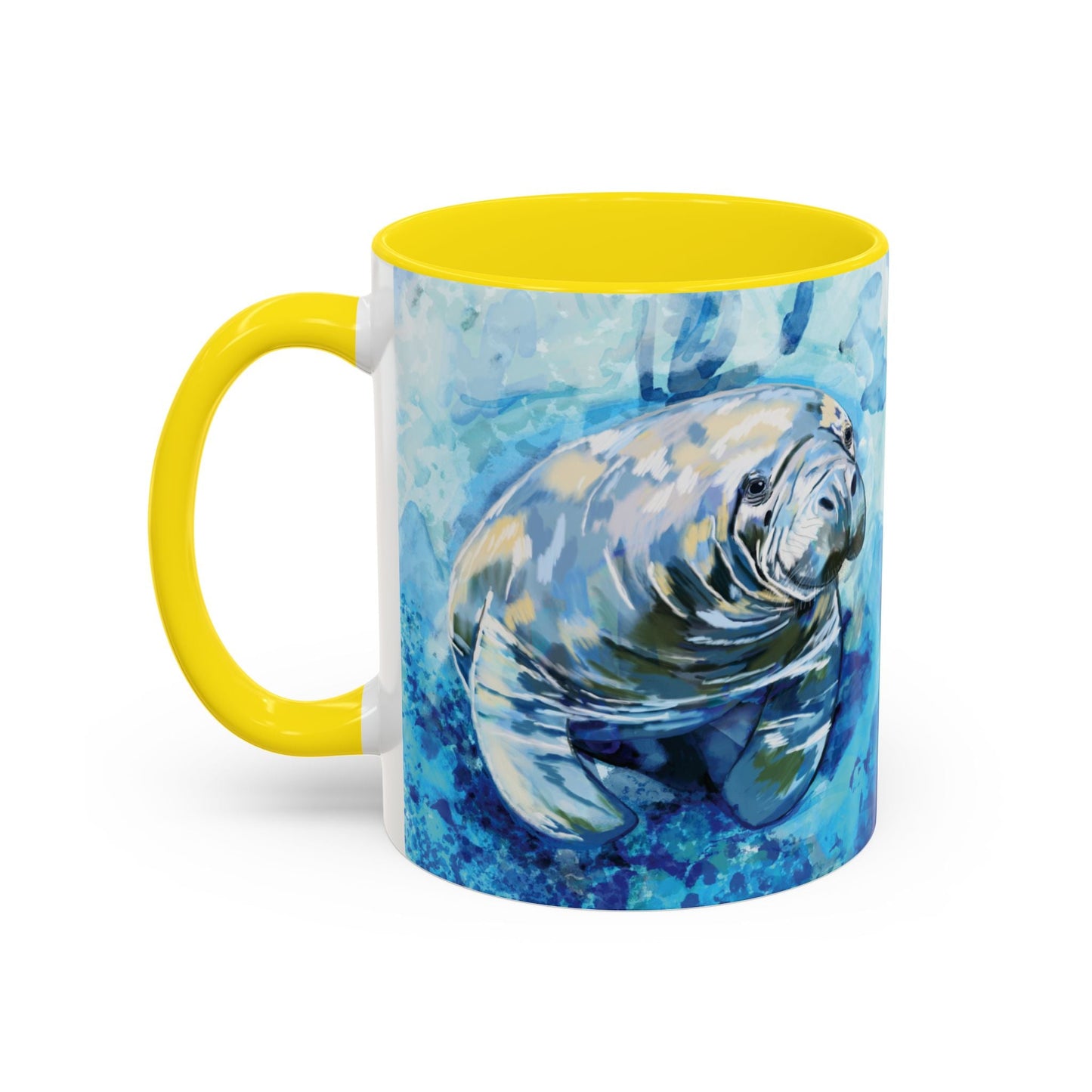 Whimsical Manatee Ceramic Two Tone Mug - 11 oz & 15 oz - Blue Cava