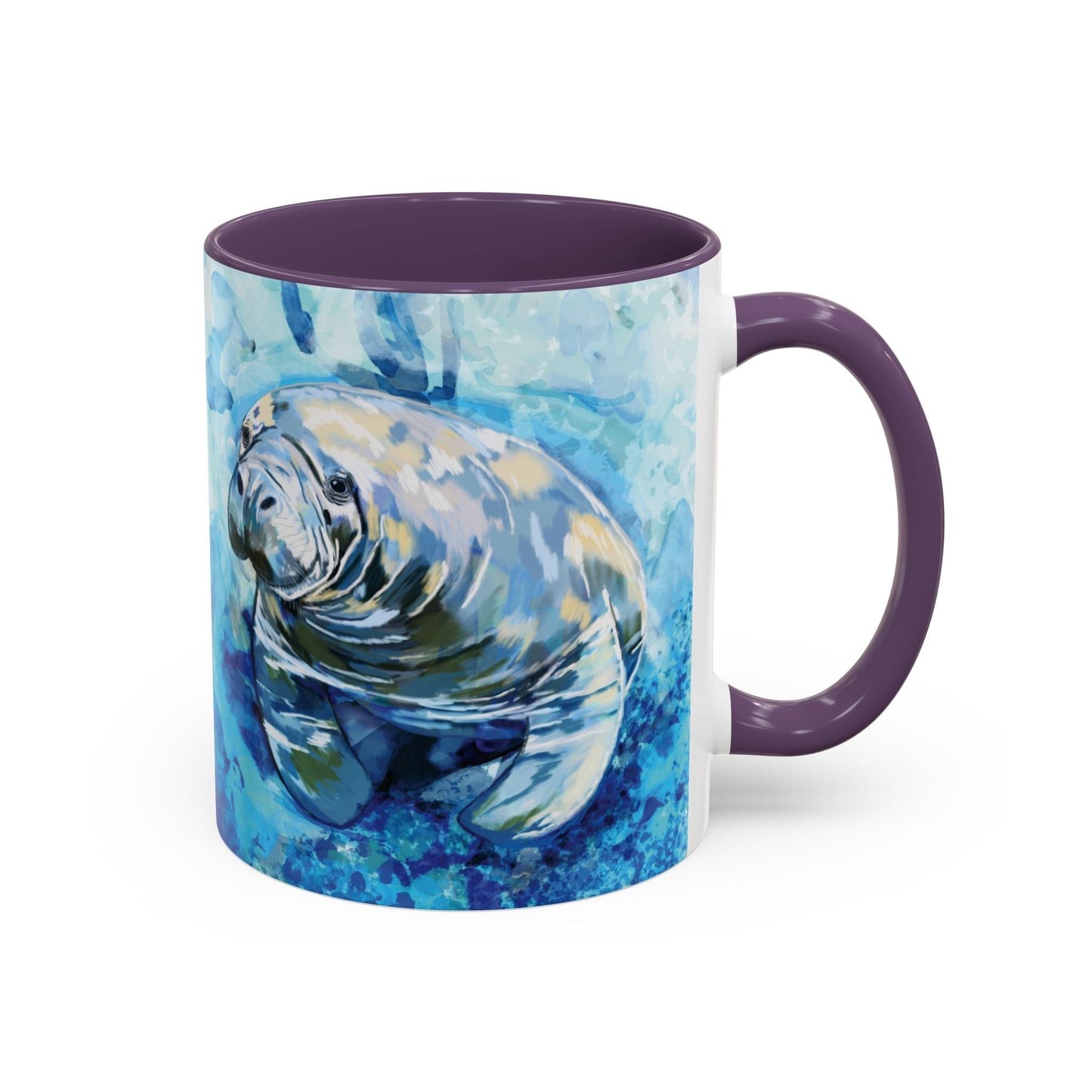 Whimsical Manatee Ceramic Two Tone Mug - 11 oz & 15 oz - Blue Cava