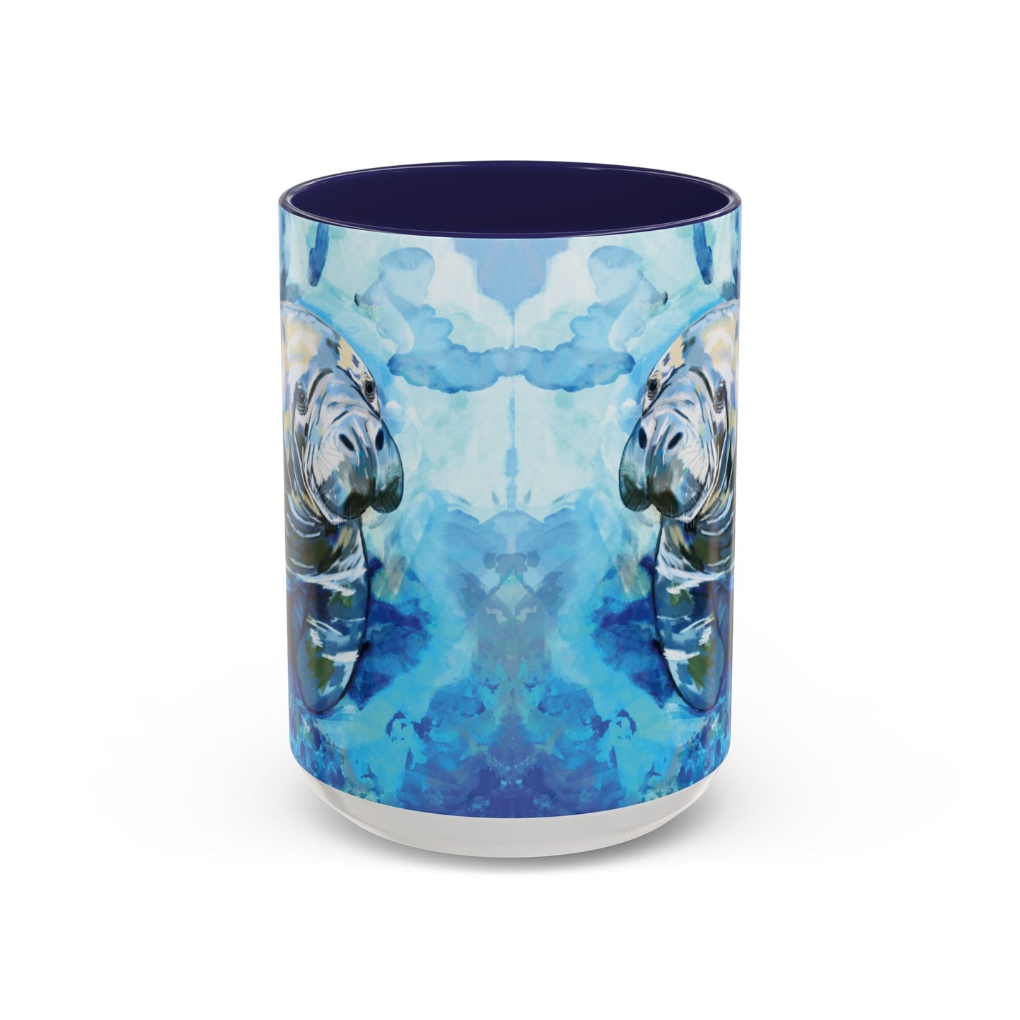 Whimsical Manatee Ceramic Two Tone Mug - 11 oz & 15 oz - Blue Cava