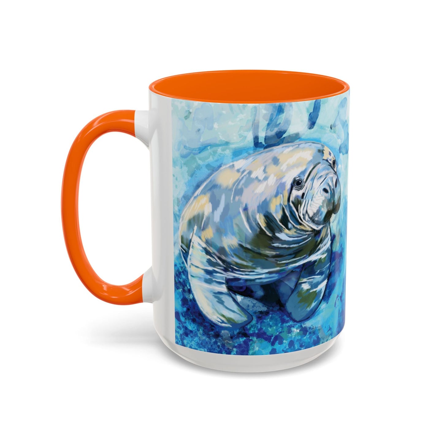 Whimsical Manatee Ceramic Two Tone Mug - 11 oz & 15 oz - Blue Cava