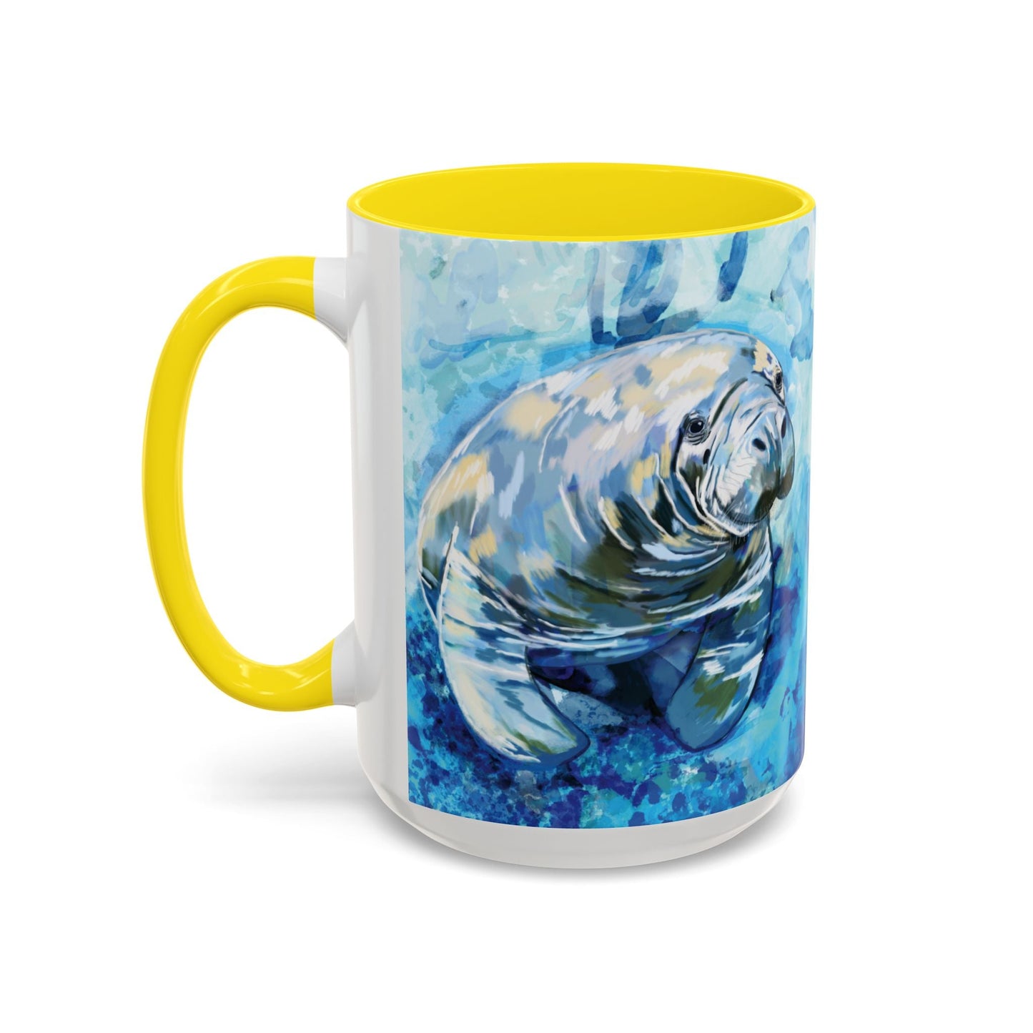 Whimsical Manatee Ceramic Two Tone Mug - 11 oz & 15 oz - Blue Cava