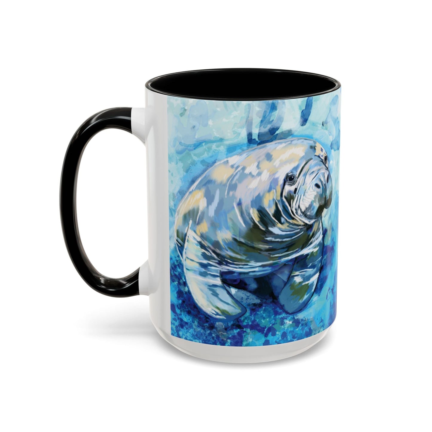 Whimsical Manatee Ceramic Two Tone Mug - 11 oz & 15 oz - Blue Cava