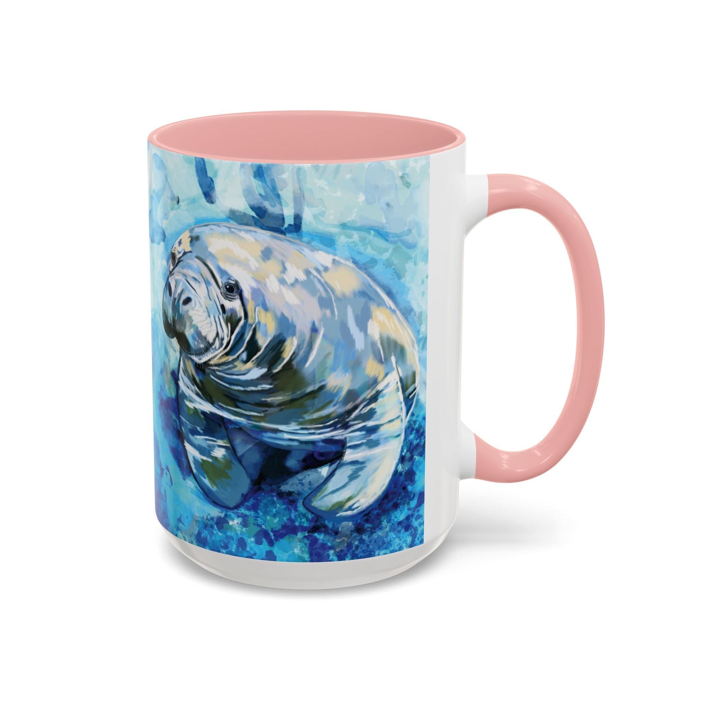 Whimsical Manatee Ceramic Two Tone Mug - 11 oz & 15 oz - Blue Cava