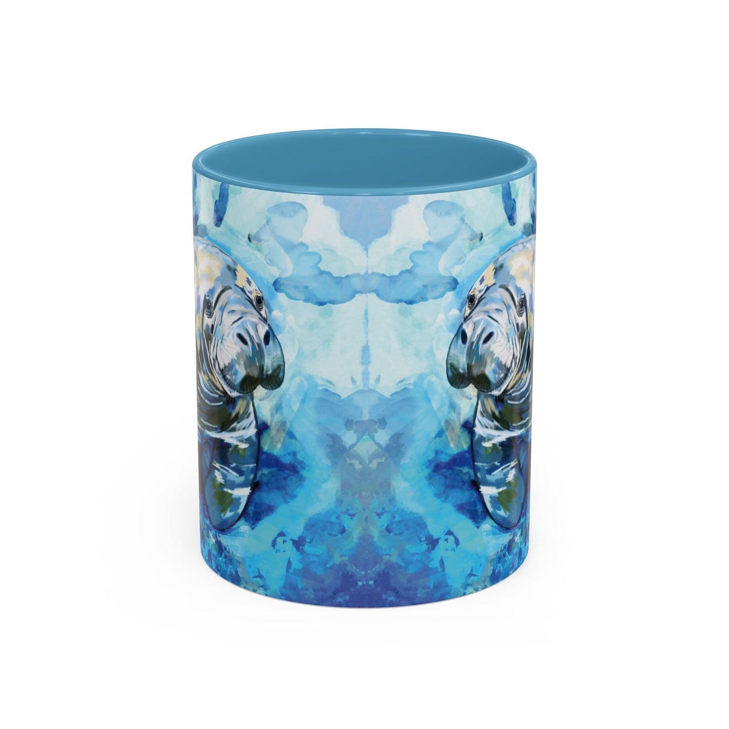 Whimsical Manatee Ceramic Two Tone Mug - 11 oz & 15 oz - Blue Cava