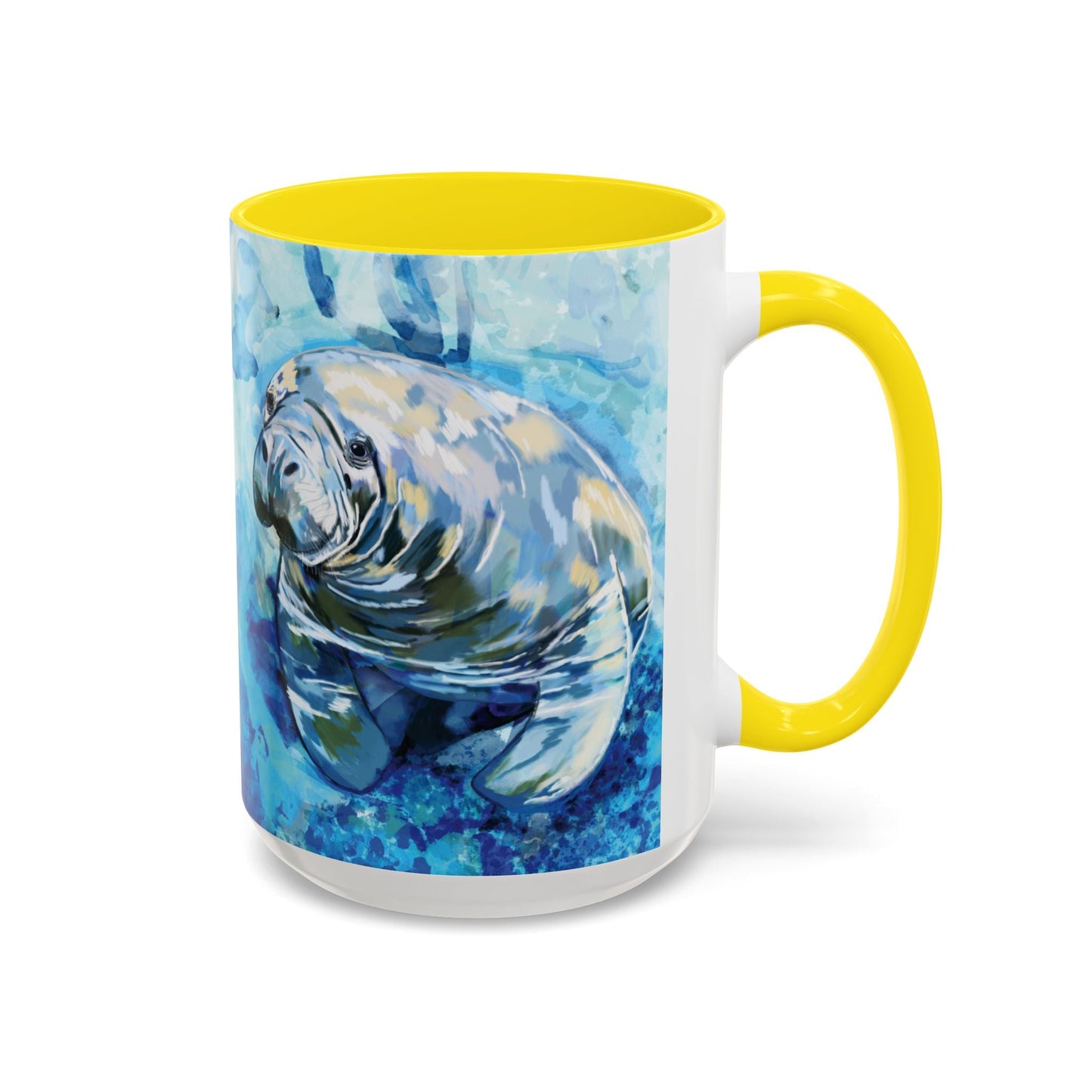 Whimsical Manatee Ceramic Two Tone Mug - 11 oz & 15 oz - Blue Cava