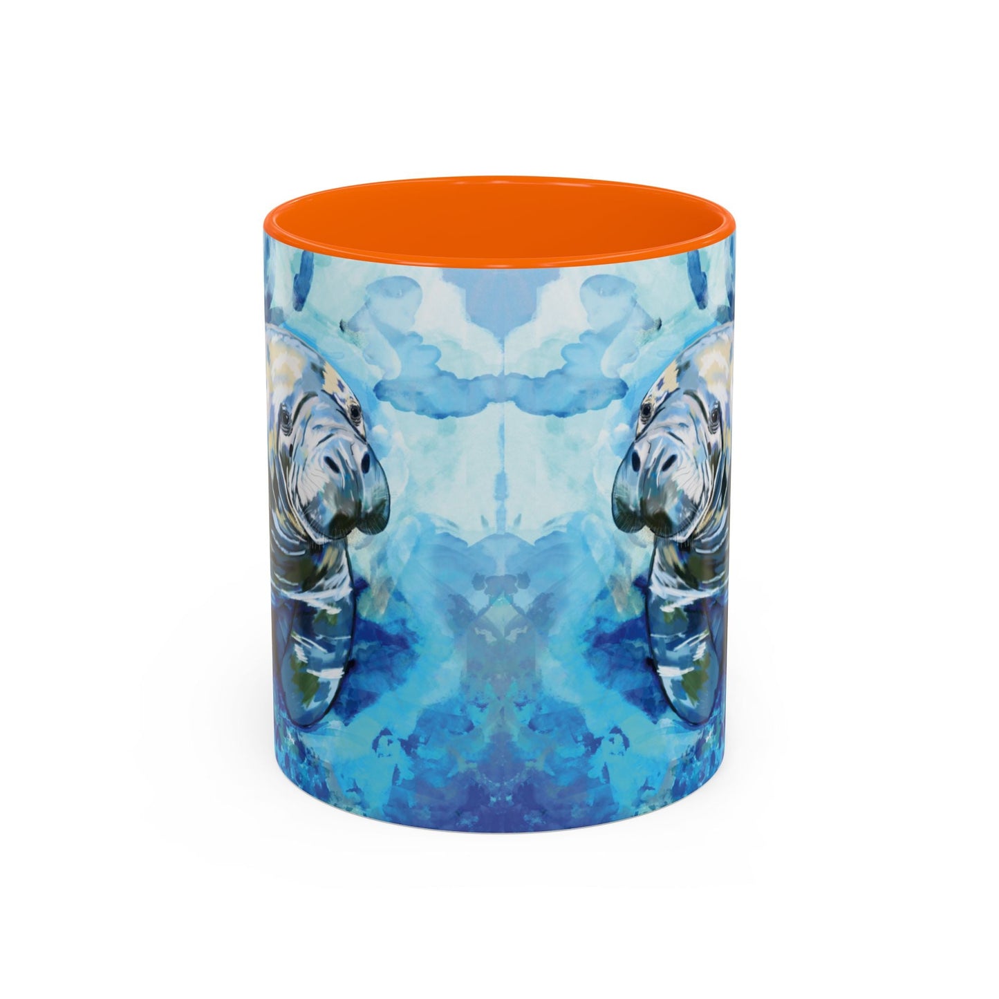 Whimsical Manatee Ceramic Two Tone Mug - 11 oz & 15 oz - Blue Cava