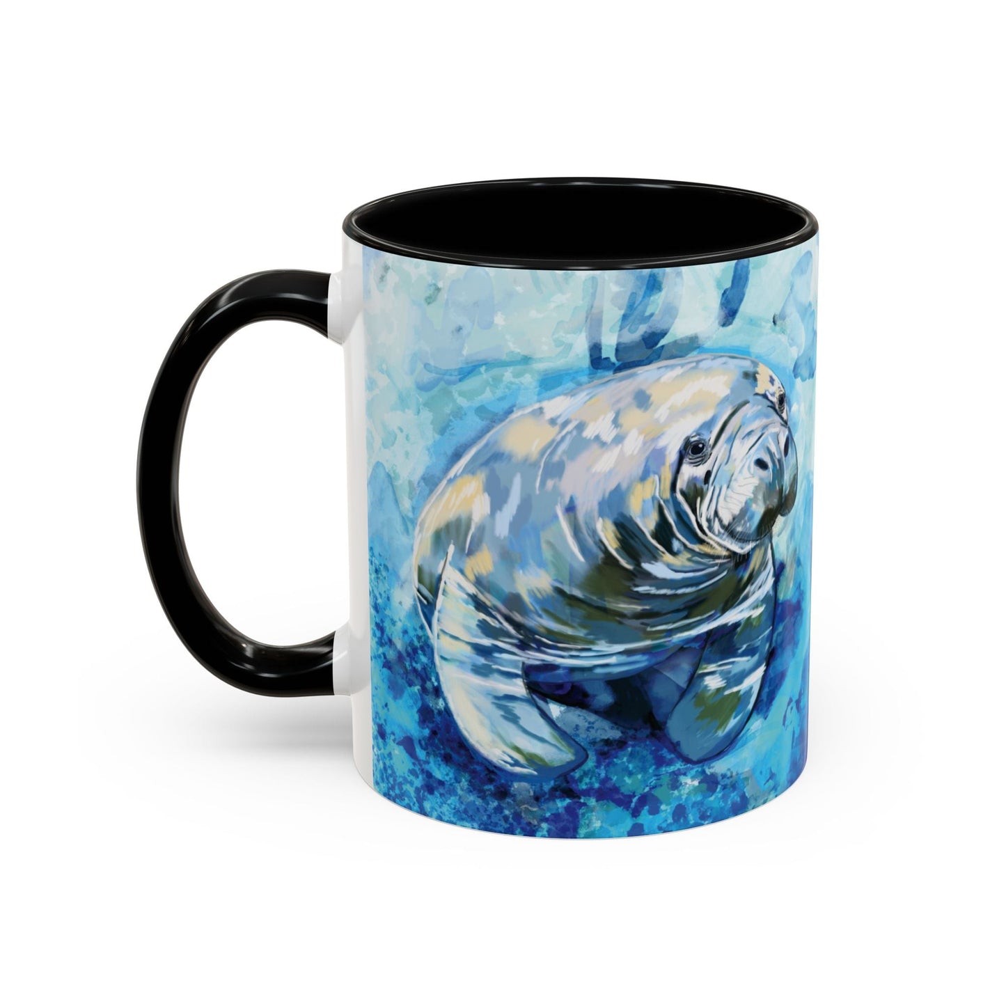 Whimsical Manatee Ceramic Two Tone Mug - 11 oz & 15 oz - Blue Cava
