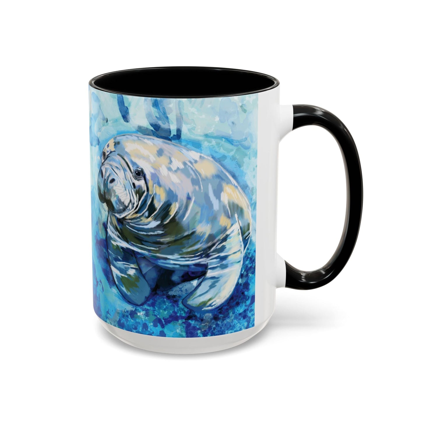 Whimsical Manatee Ceramic Two Tone Mug - 11 oz & 15 oz - Blue Cava