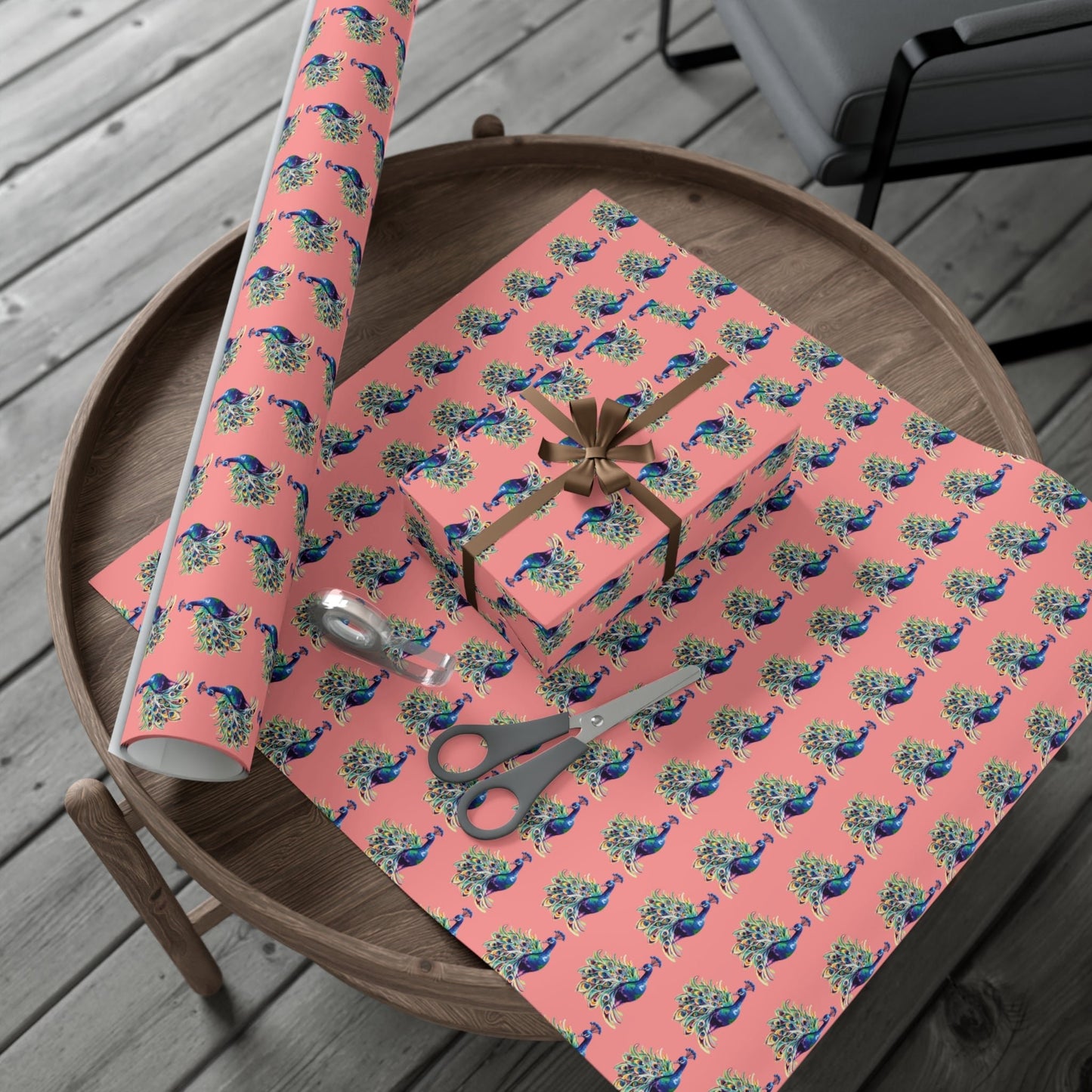 Whimsical Peacock Gift Wrap Papers - Vibrant Floral Design for All Occasions - Blue Cava