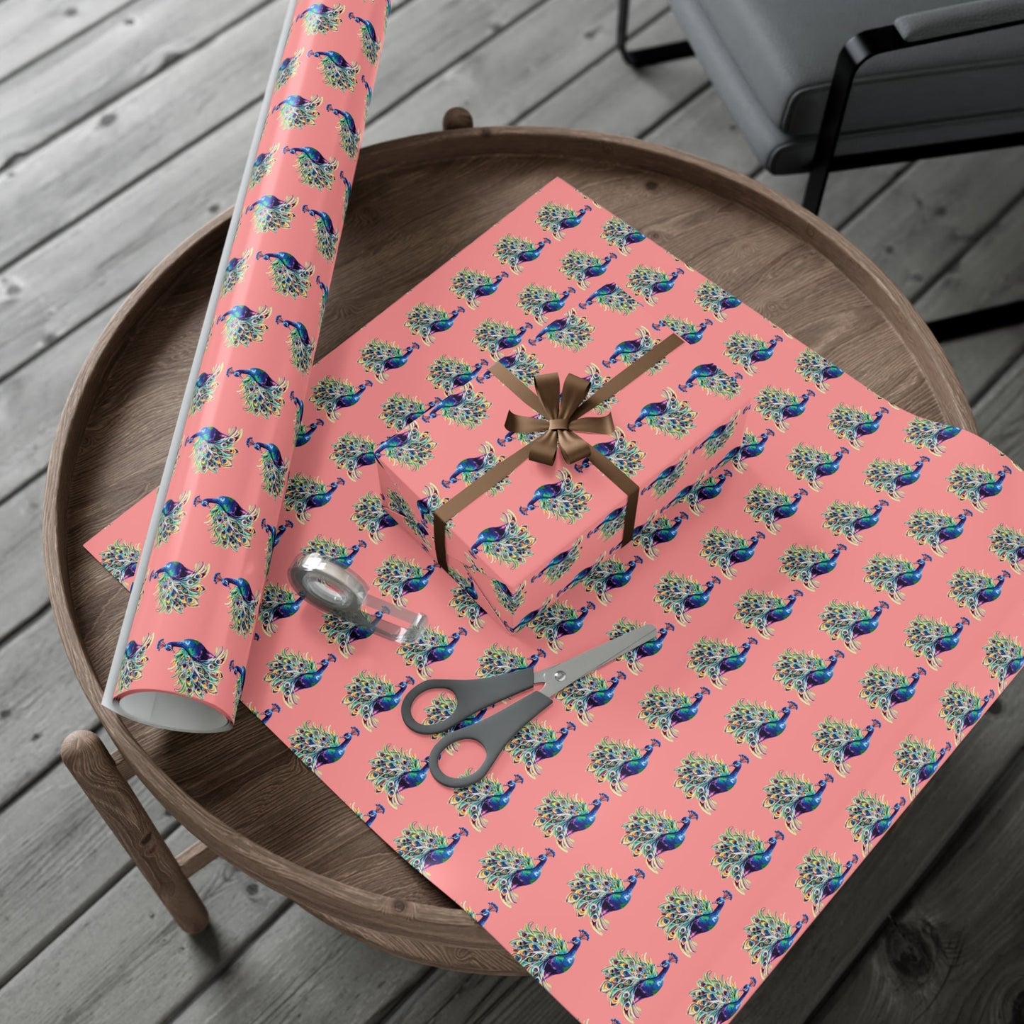 Whimsical Peacock Gift Wrap Papers - Vibrant Floral Design for All Occasions - Blue Cava