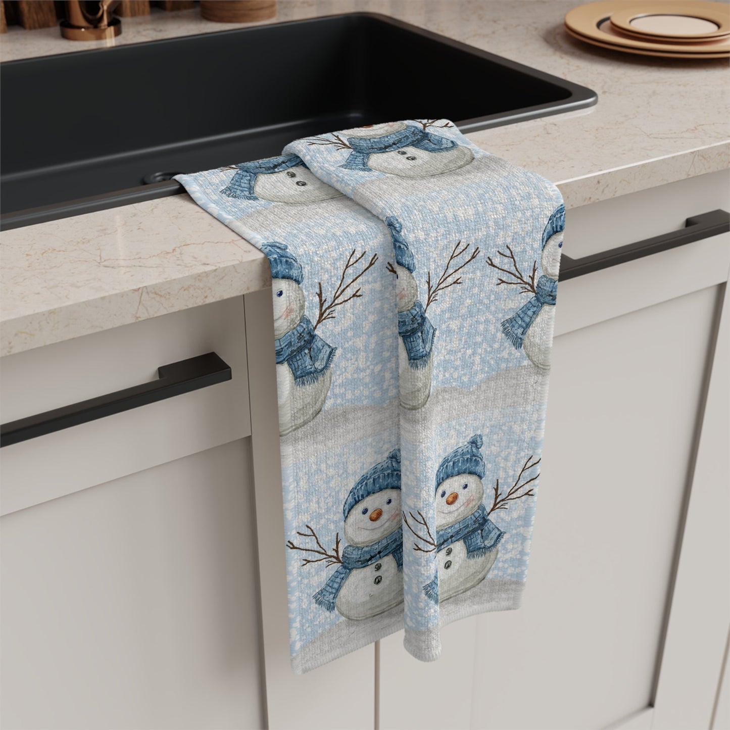 Winter Snowman Microfiber Waffle Towel - Blue Cava
