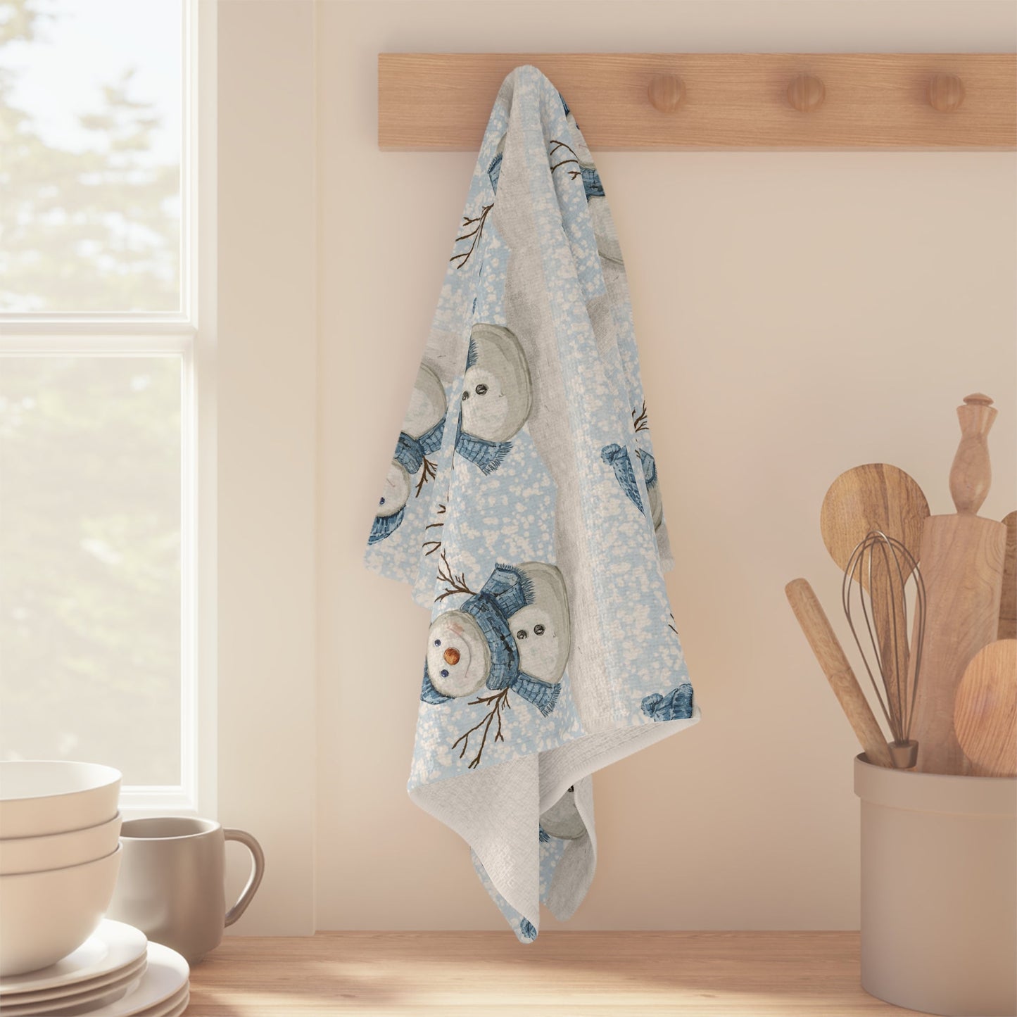 Winter Snowman Microfiber Waffle Towel - Blue Cava