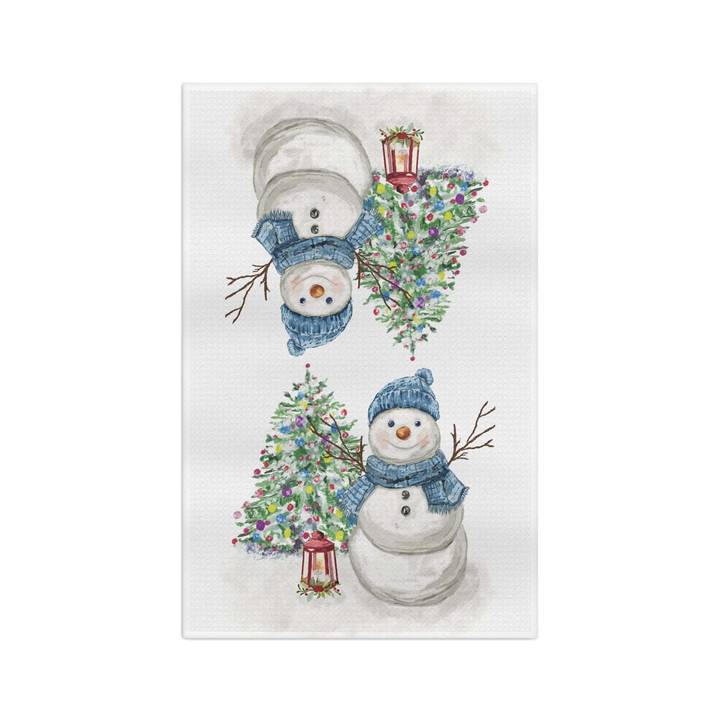 Winter Wonderland Snowman Microfiber Waffle Towel, Holiday Kitchen Decor - Blue Cava