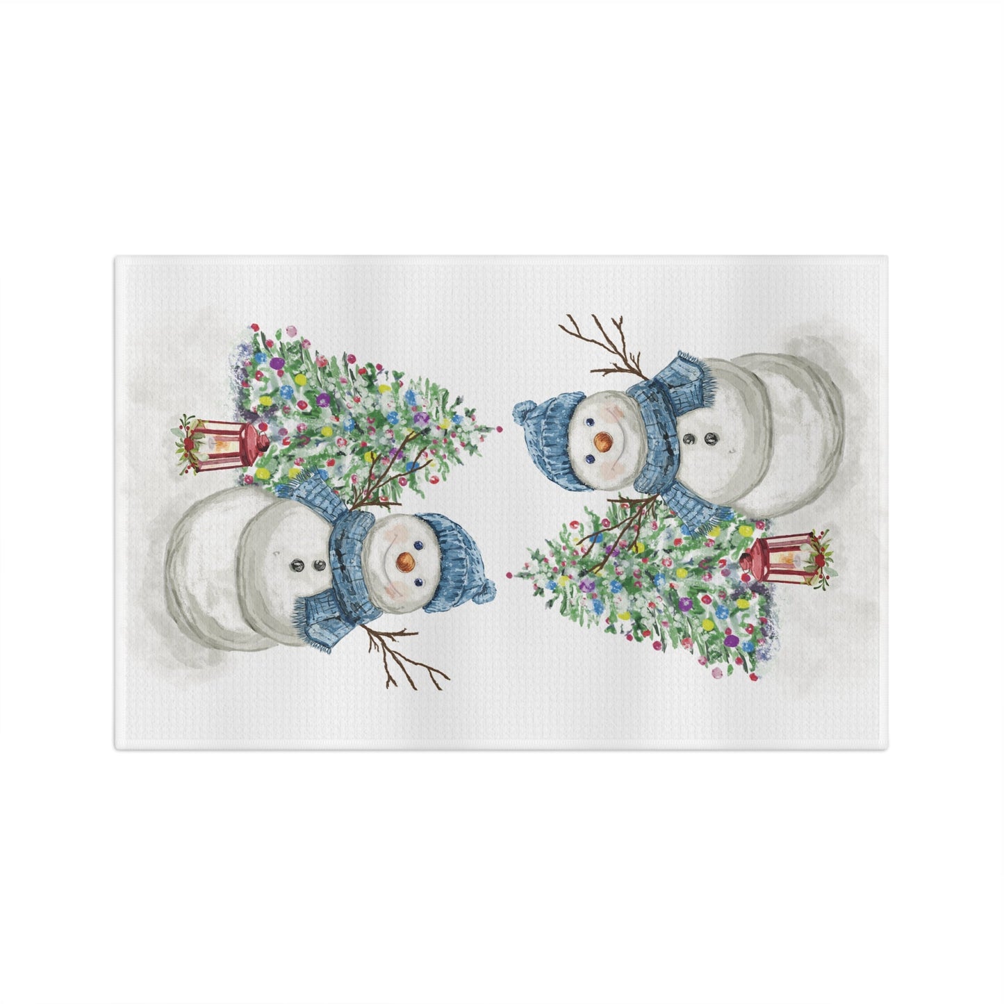 Winter Wonderland Snowman Microfiber Waffle Towel, Holiday Kitchen Decor - Blue Cava