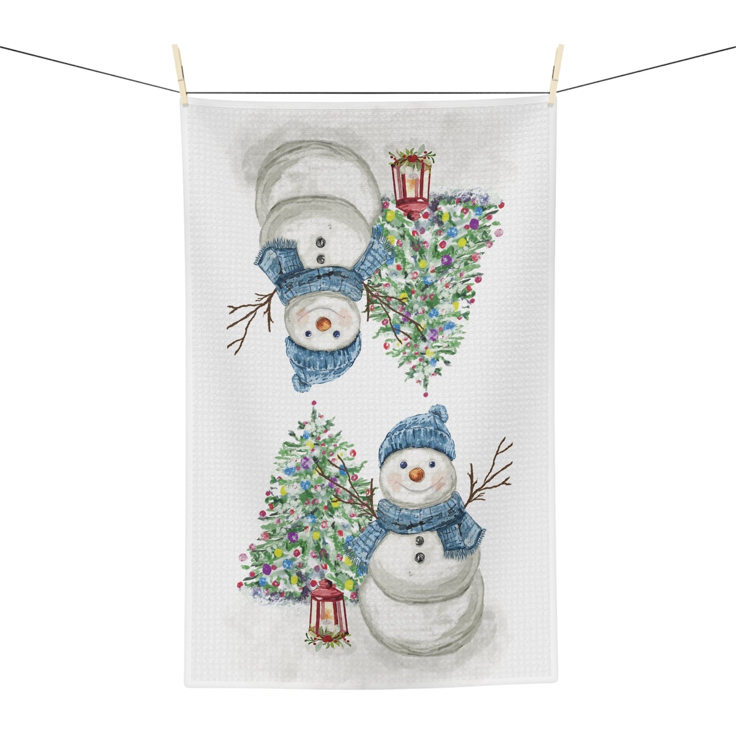 Winter Wonderland Snowman Microfiber Waffle Towel, Holiday Kitchen Decor - Blue Cava