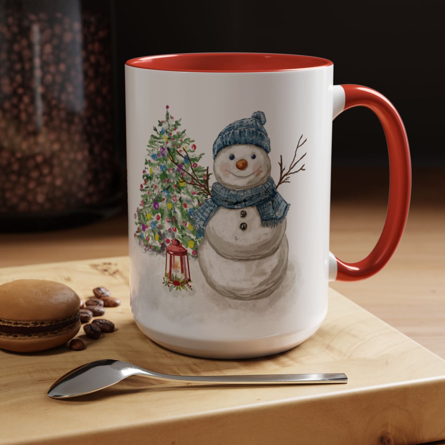 Winter Wonderland Two Tone Coffee Mug, Christmas Gift, Snowman Mug - Blue Cava