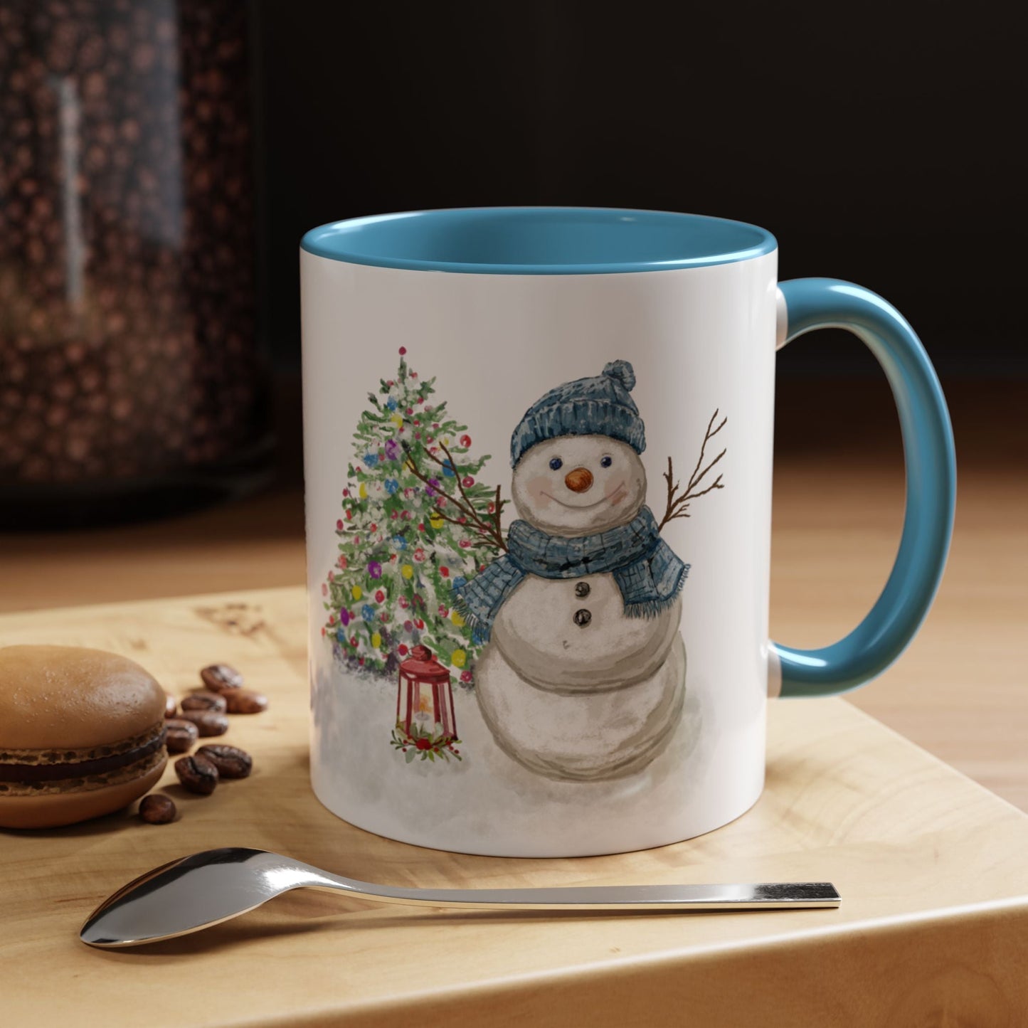 Winter Wonderland Two Tone Coffee Mug, Christmas Gift, Snowman Mug - Blue Cava