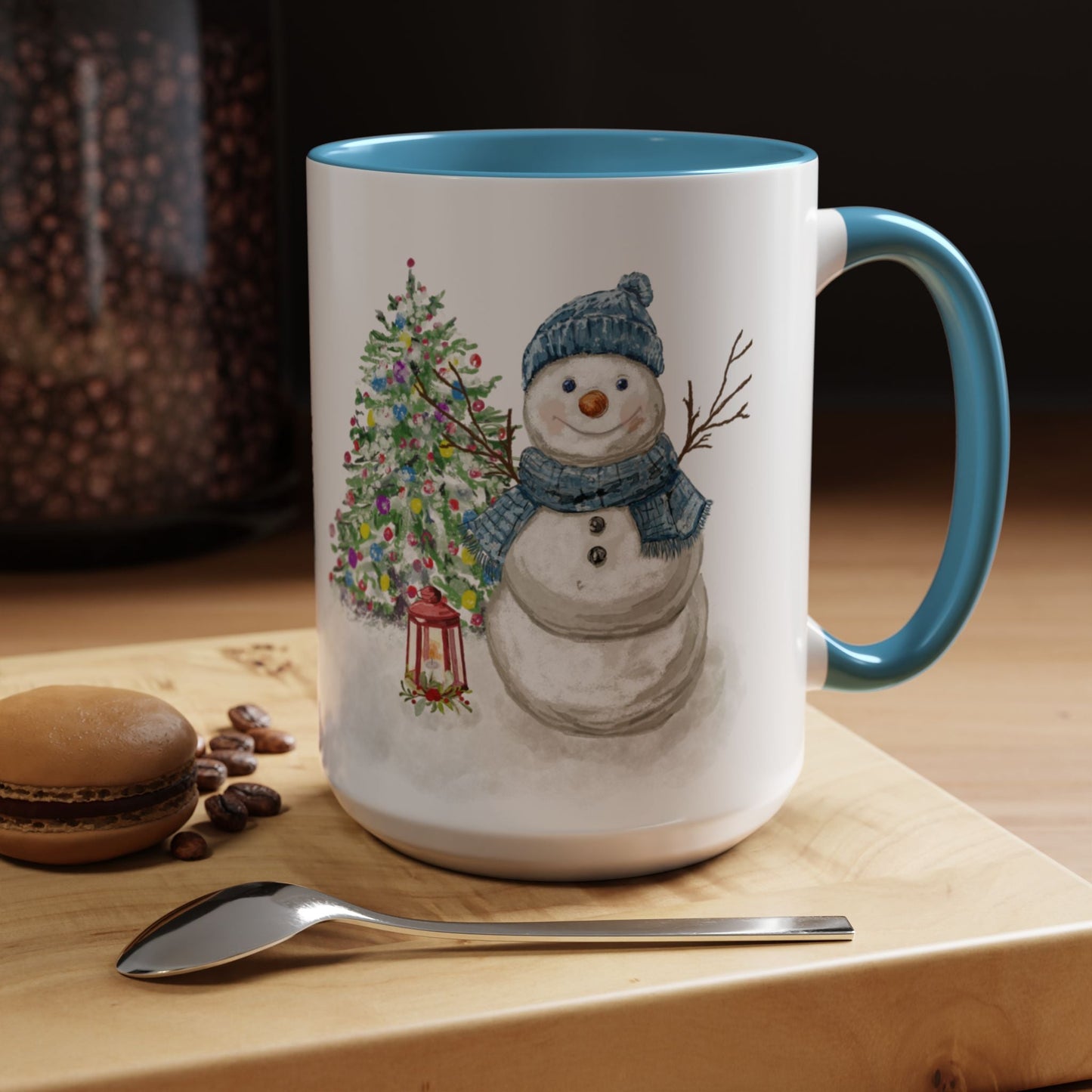 Winter Wonderland Two Tone Coffee Mug, Christmas Gift, Snowman Mug - Blue Cava