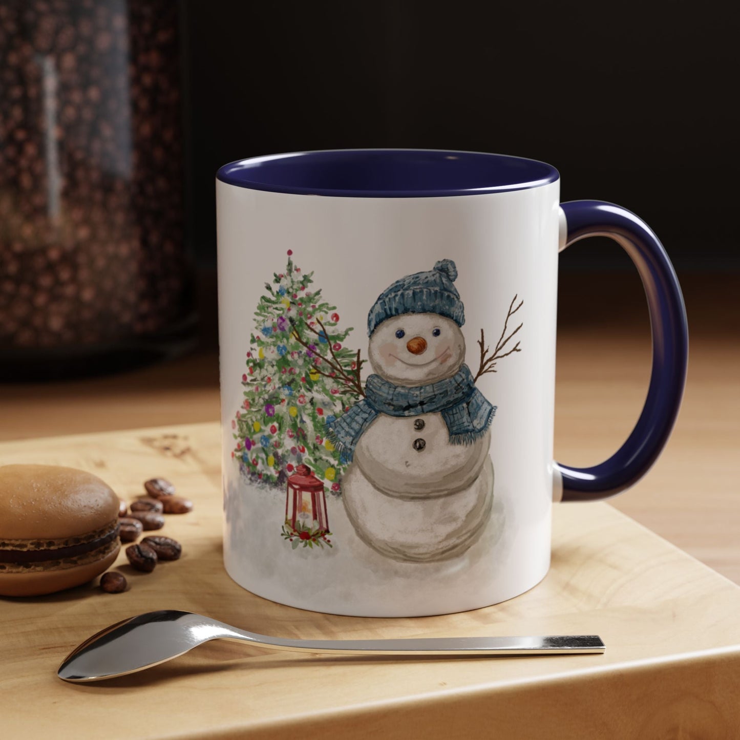 Winter Wonderland Two Tone Coffee Mug, Christmas Gift, Snowman Mug - Blue Cava