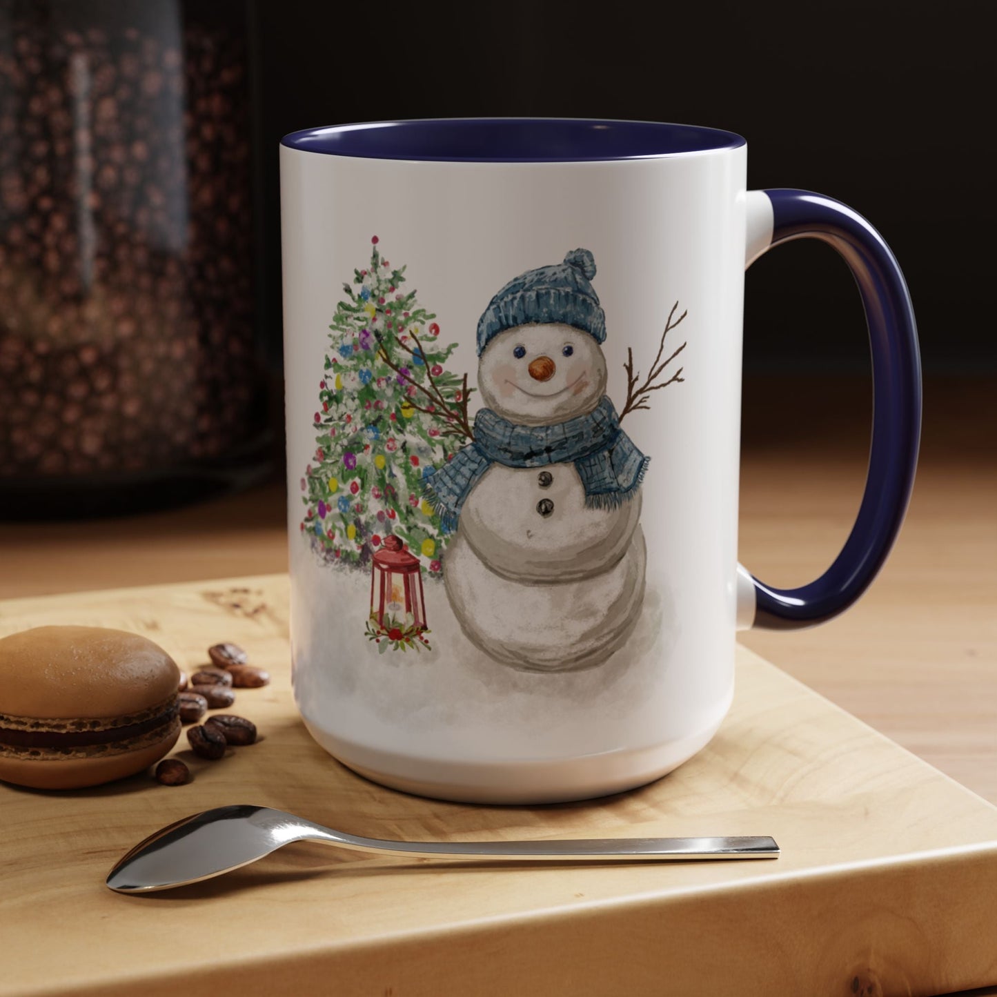 Winter Wonderland Two Tone Coffee Mug, Christmas Gift, Snowman Mug - Blue Cava