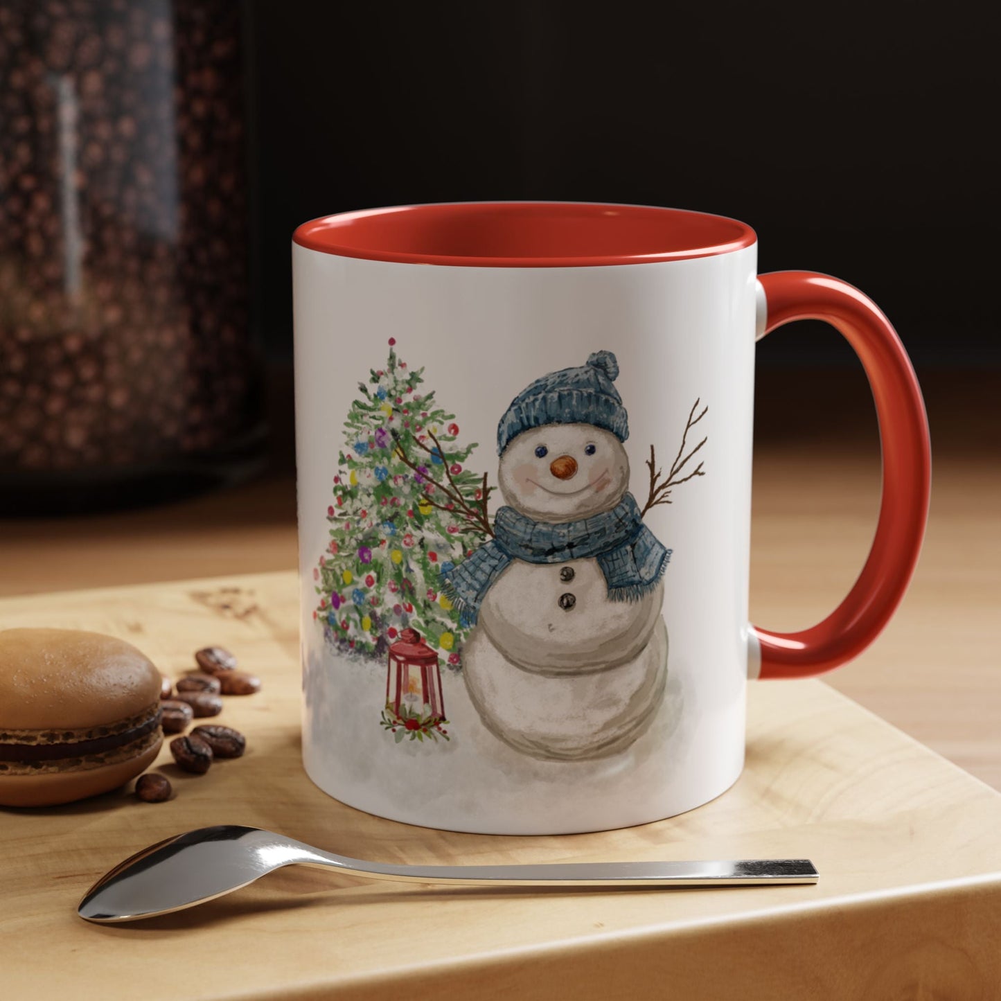Winter Wonderland Two Tone Coffee Mug, Christmas Gift, Snowman Mug - Blue Cava
